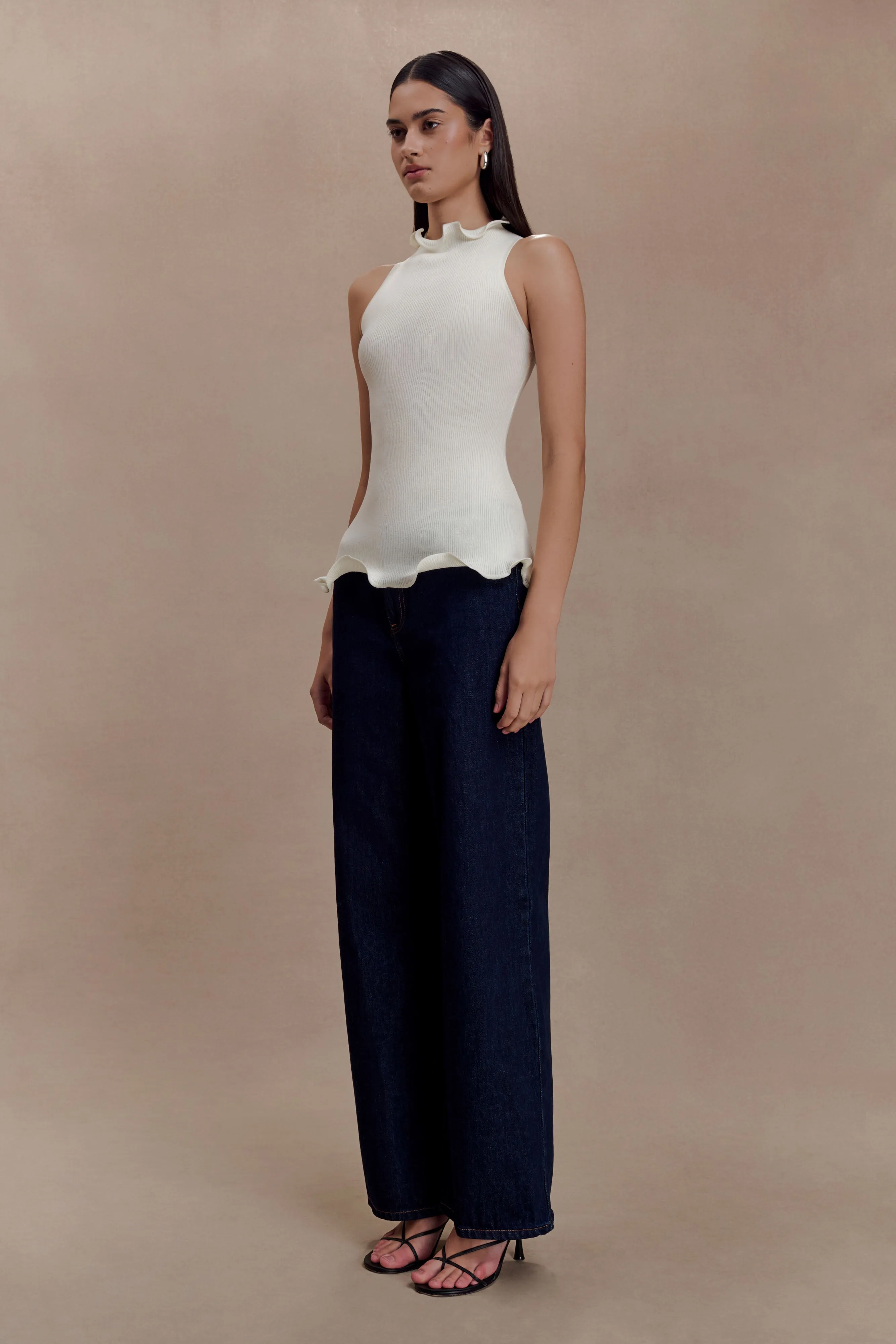 Diya Ribbed Sleeveless Top With Wire Hem - Ivory sold by Meshki product image thumbnail 4