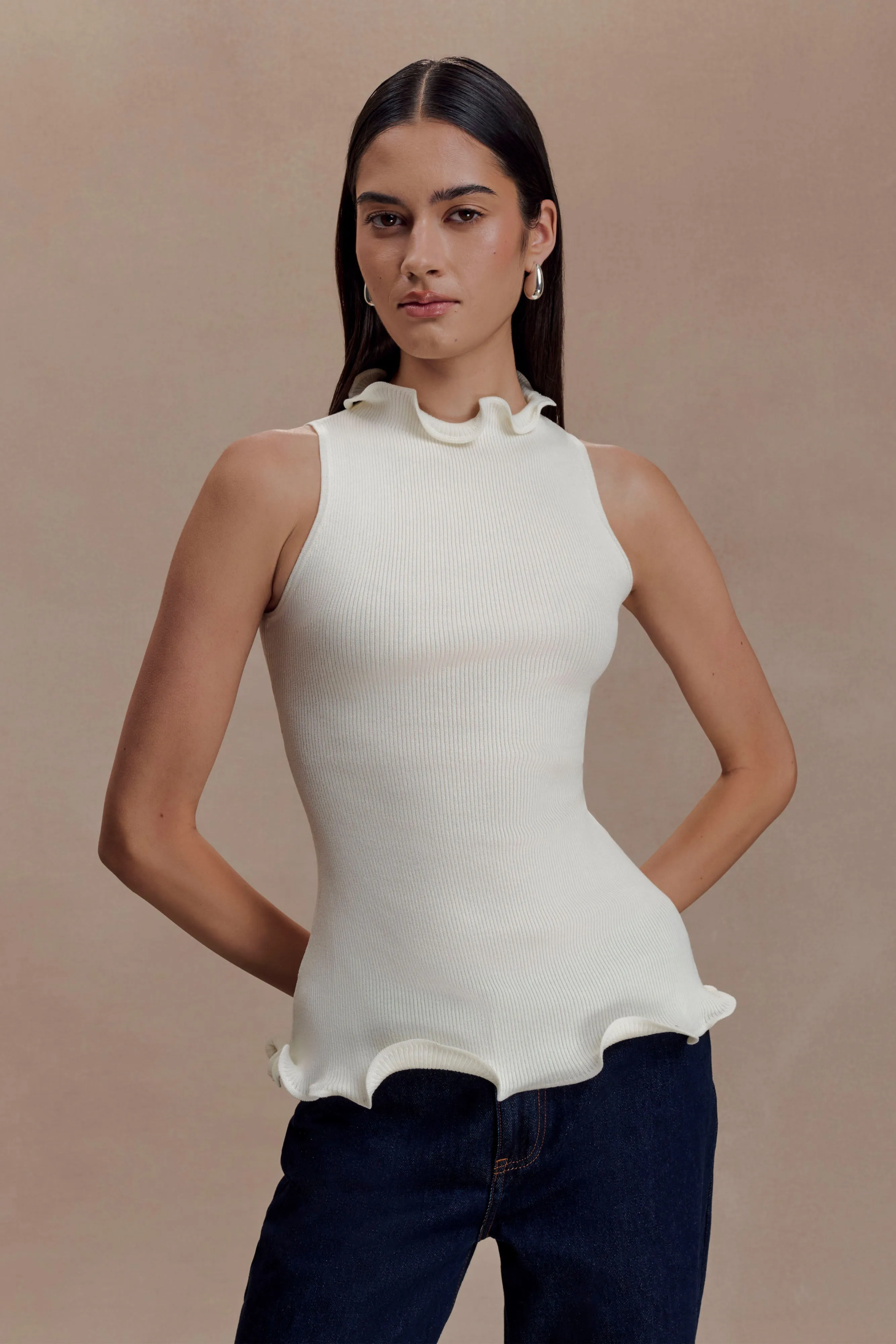 Diya Ribbed Sleeveless Top With Wire Hem - Ivory sold by Meshki