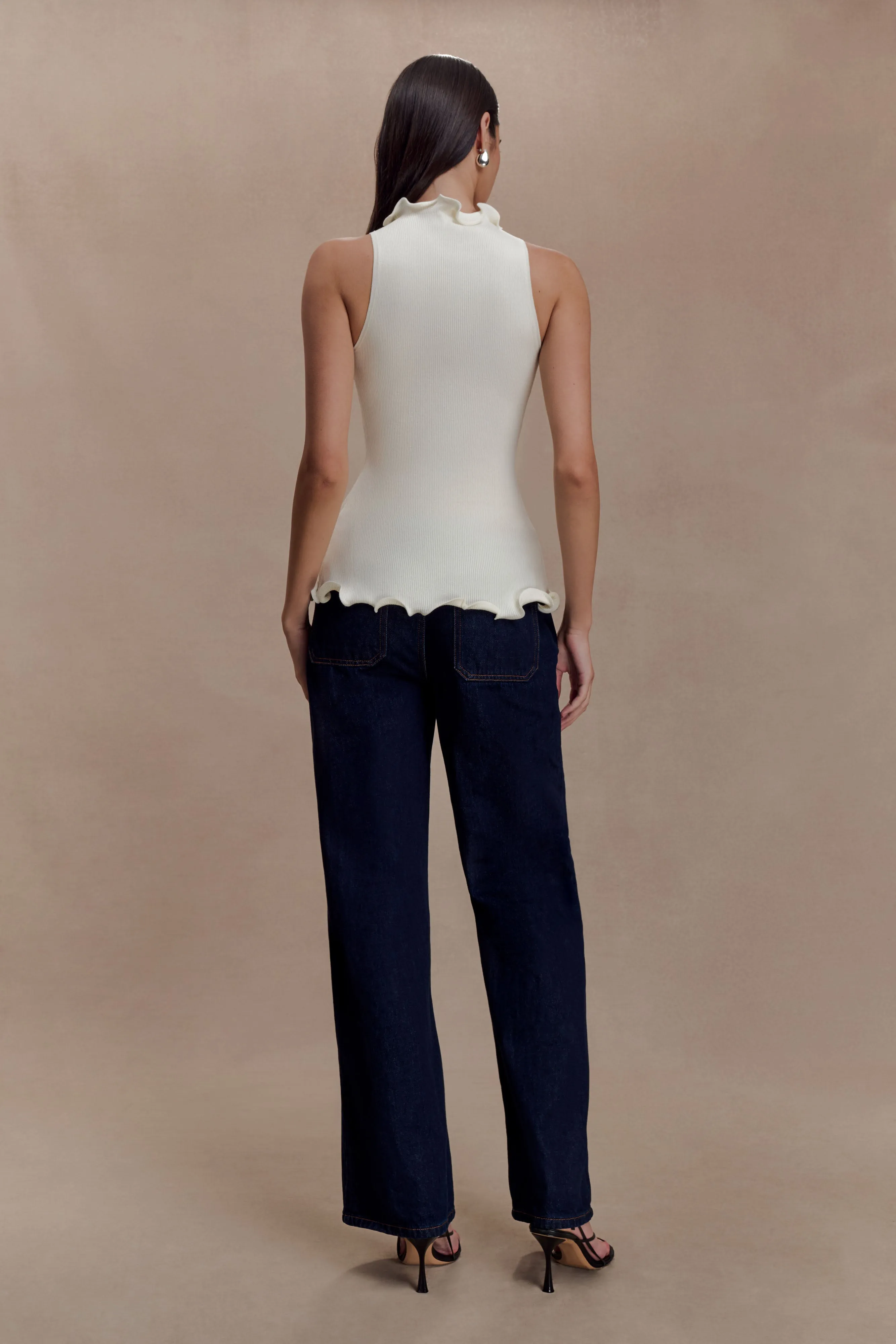 Diya Ribbed Sleeveless Top With Wire Hem - Ivory sold by Meshki product image thumbnail 5