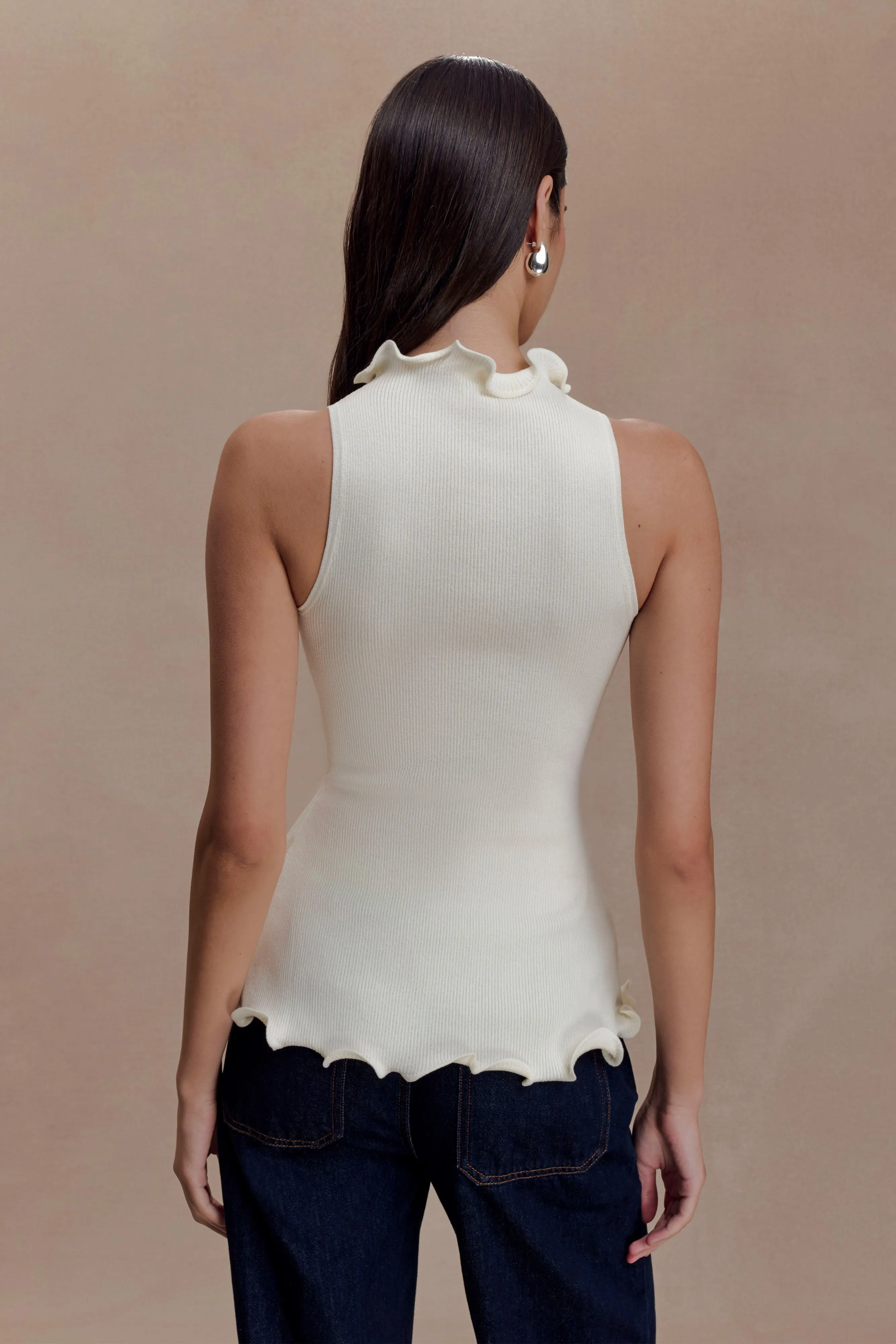 Diya Ribbed Sleeveless Top With Wire Hem - Ivory sold by Meshki product image thumbnail 2