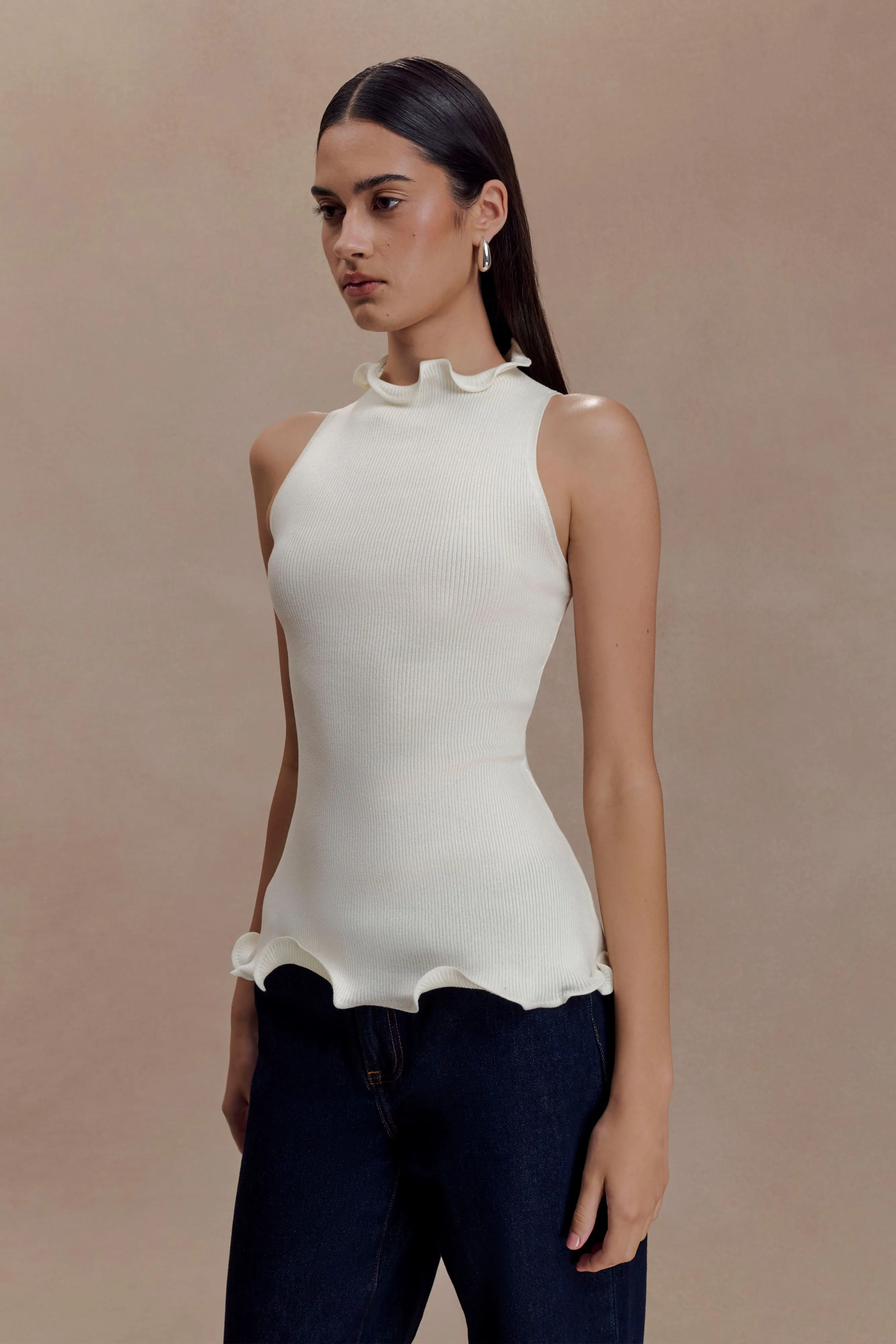 Diya Ribbed Sleeveless Top With Wire Hem - Ivory sold by Meshki product image thumbnail 3