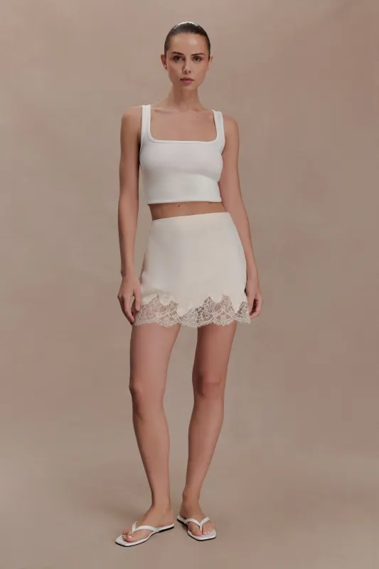 Nina Lace And Satin Mini Skirt - Ivory sold by Meshki