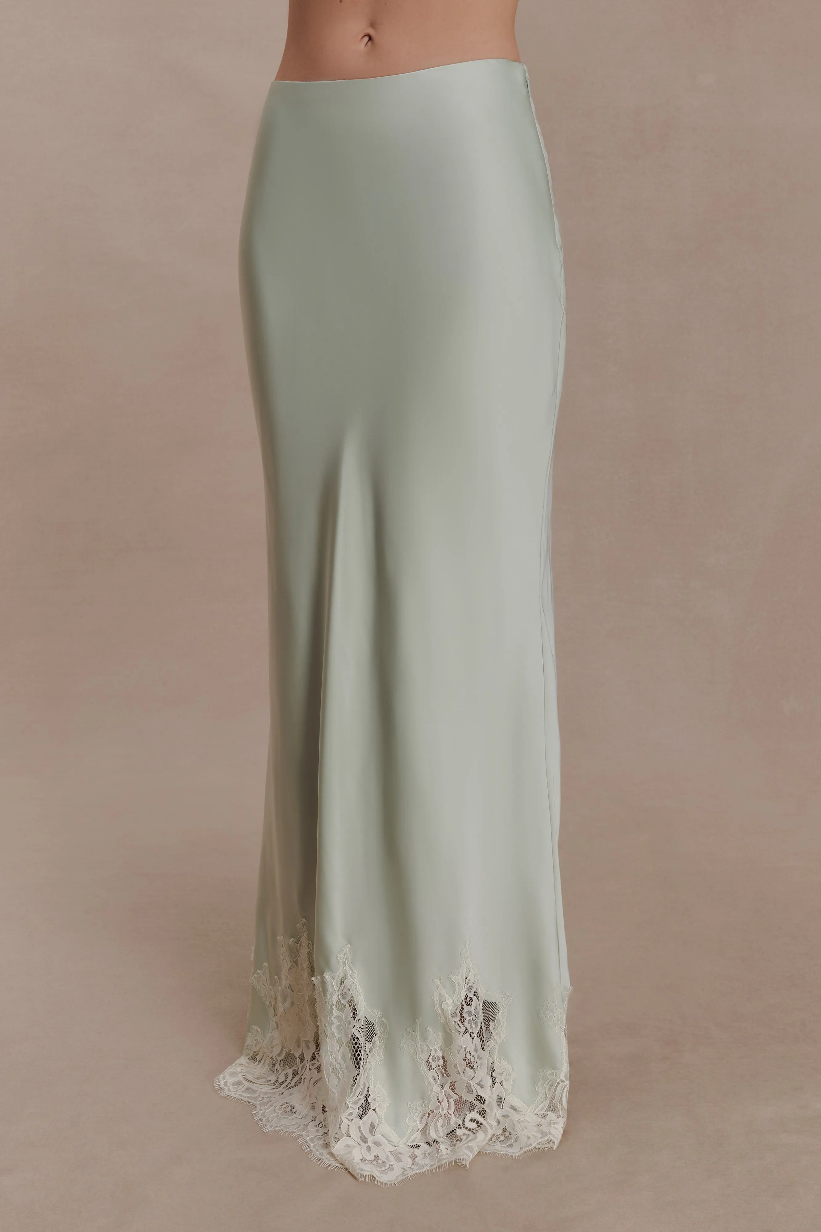 Nina Satin And Lace Maxi Skirt - Sage sold by Meshki product image thumbnail 4