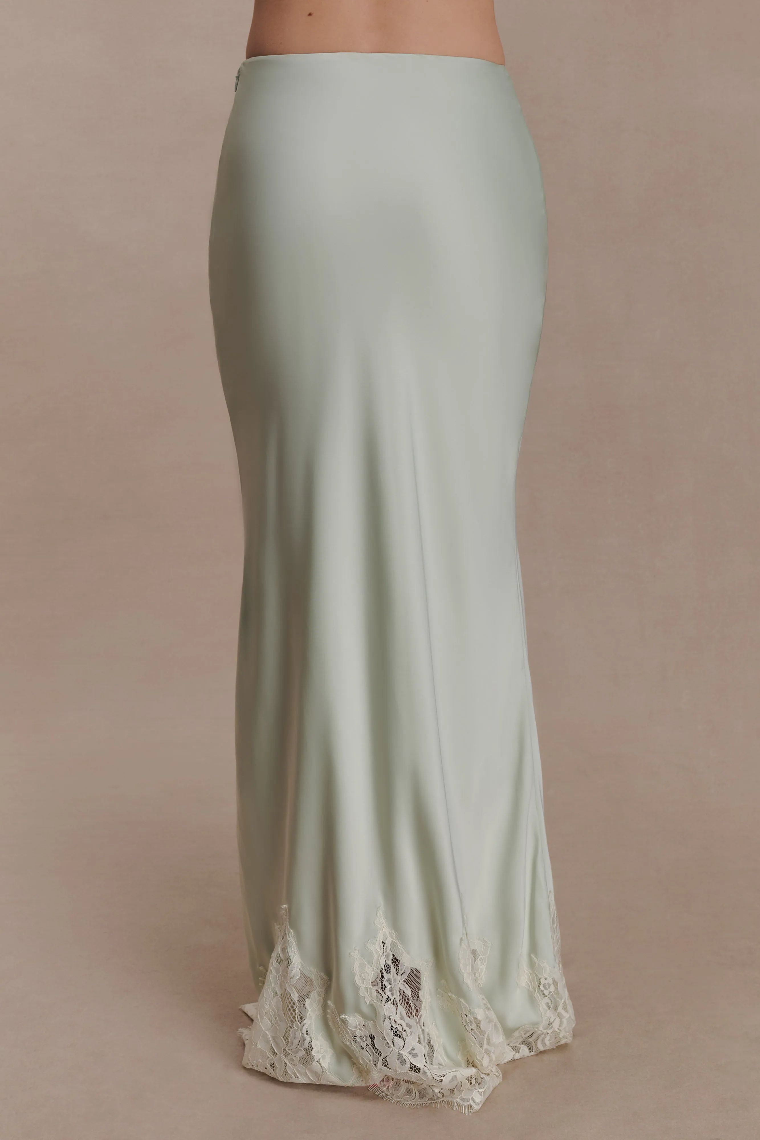 Nina Satin And Lace Maxi Skirt - Sage sold by Meshki product image thumbnail 5