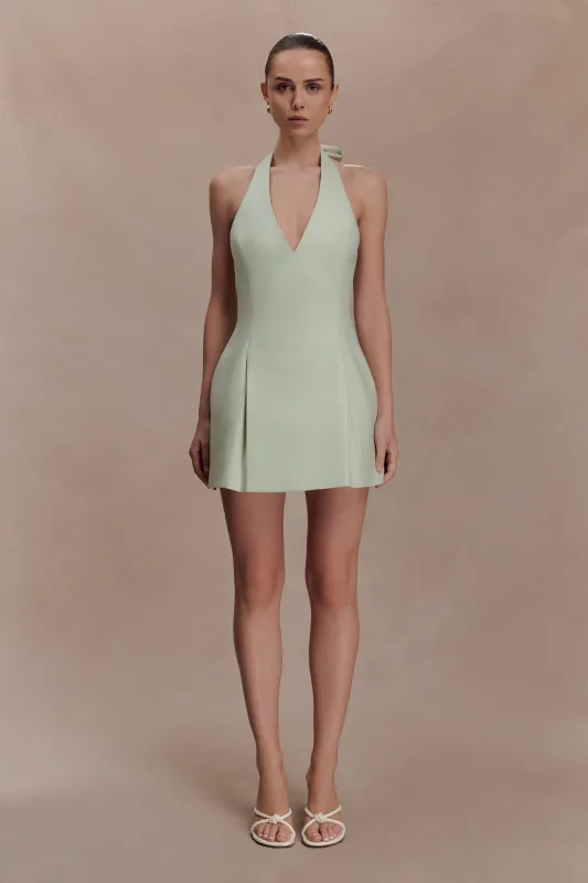 Nelly Halter Neck Cotton Mini Dress - Sage sold by Meshki