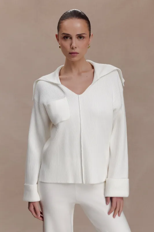 Bianka V Neck Knit Jumper - Off White sold by Meshki