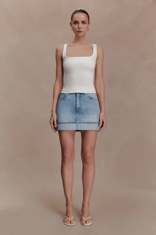 Lakoda Cuffed Denim Mini Skirt - Washed Light Blue made by Meshki