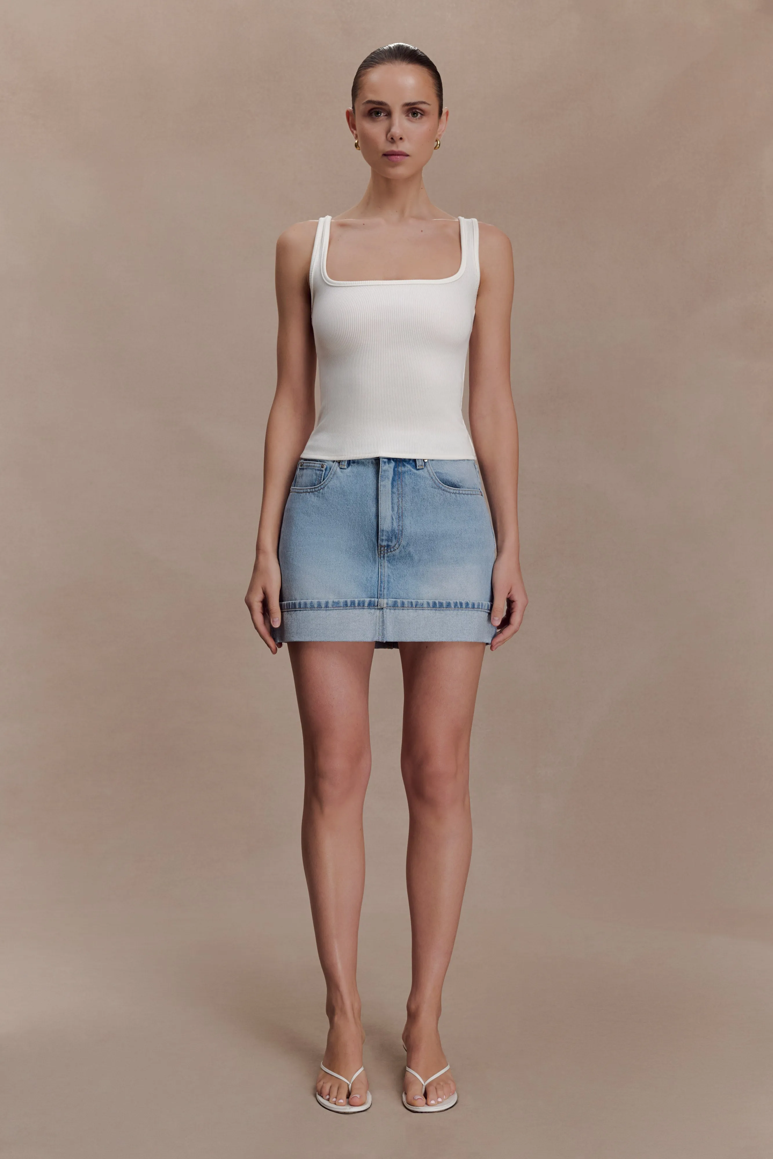 Lakoda Cuffed Denim Mini Skirt - Washed Light Blue sold by Meshki