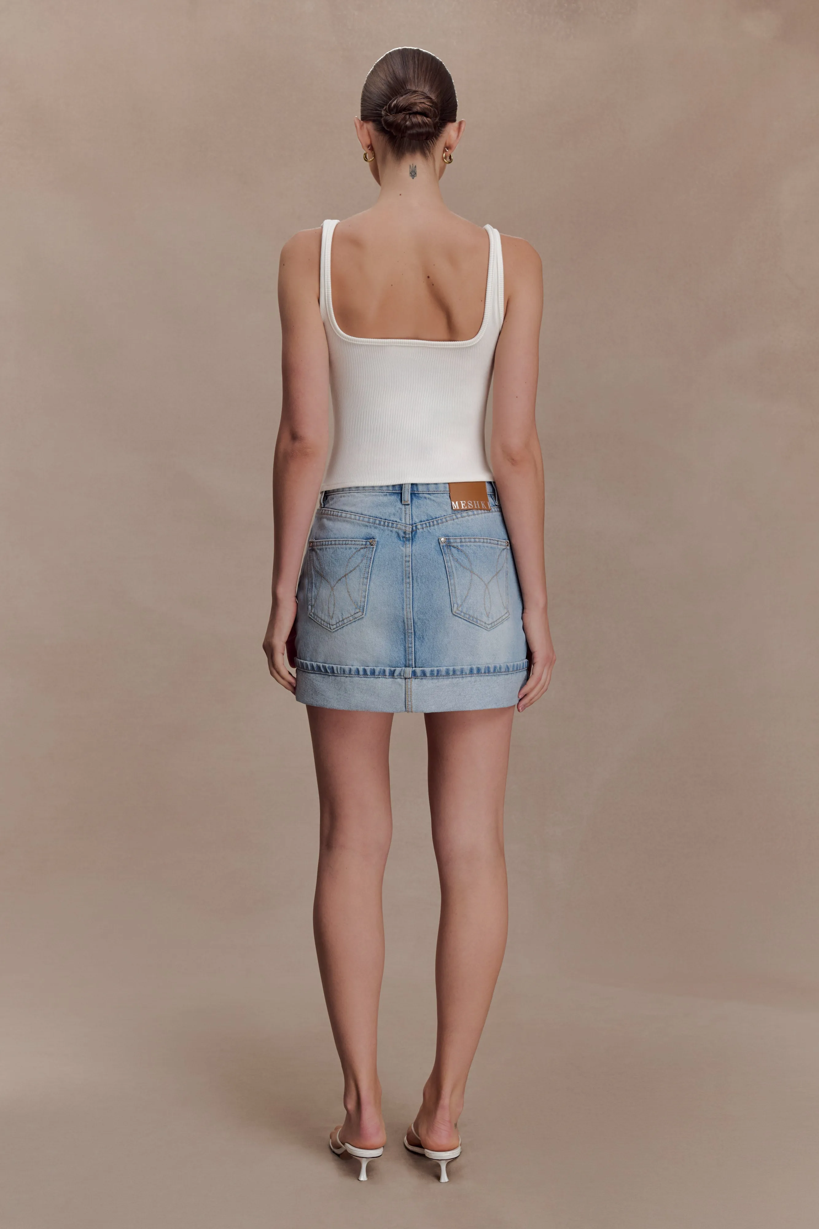 Lakoda Cuffed Denim Mini Skirt - Washed Light Blue sold by Meshki product image thumbnail 2