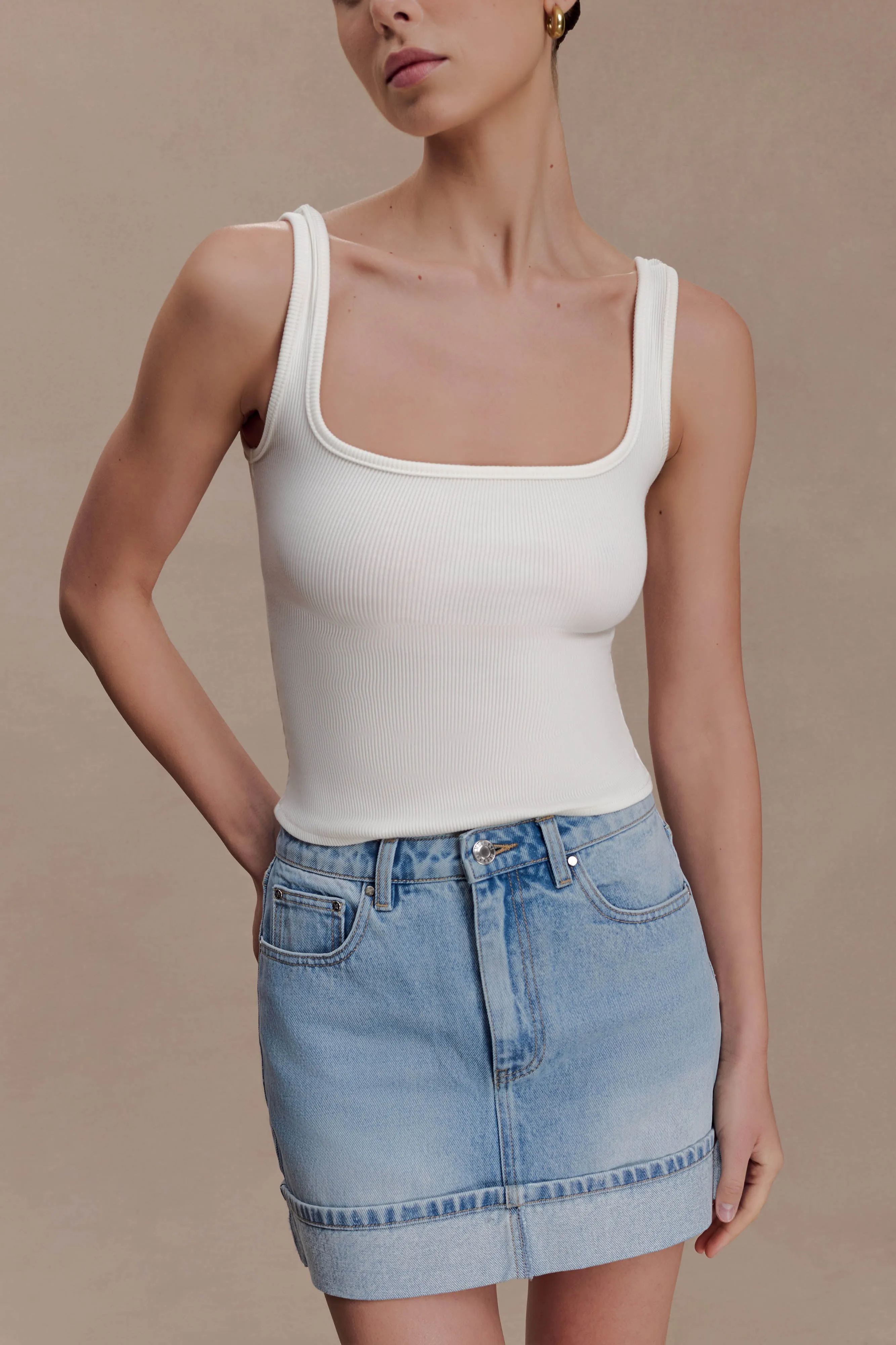 Lakoda Cuffed Denim Mini Skirt - Washed Light Blue sold by Meshki product image thumbnail 3