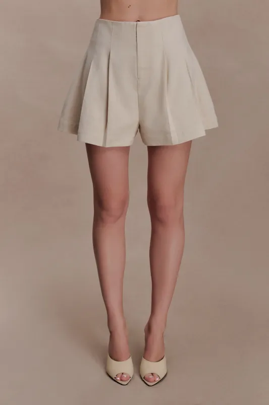 Martine Pleated Linen Short - Natural sold by Meshki