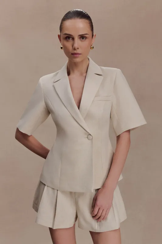 Martine Short Sleeve Linen Top - Natural sold by Meshki