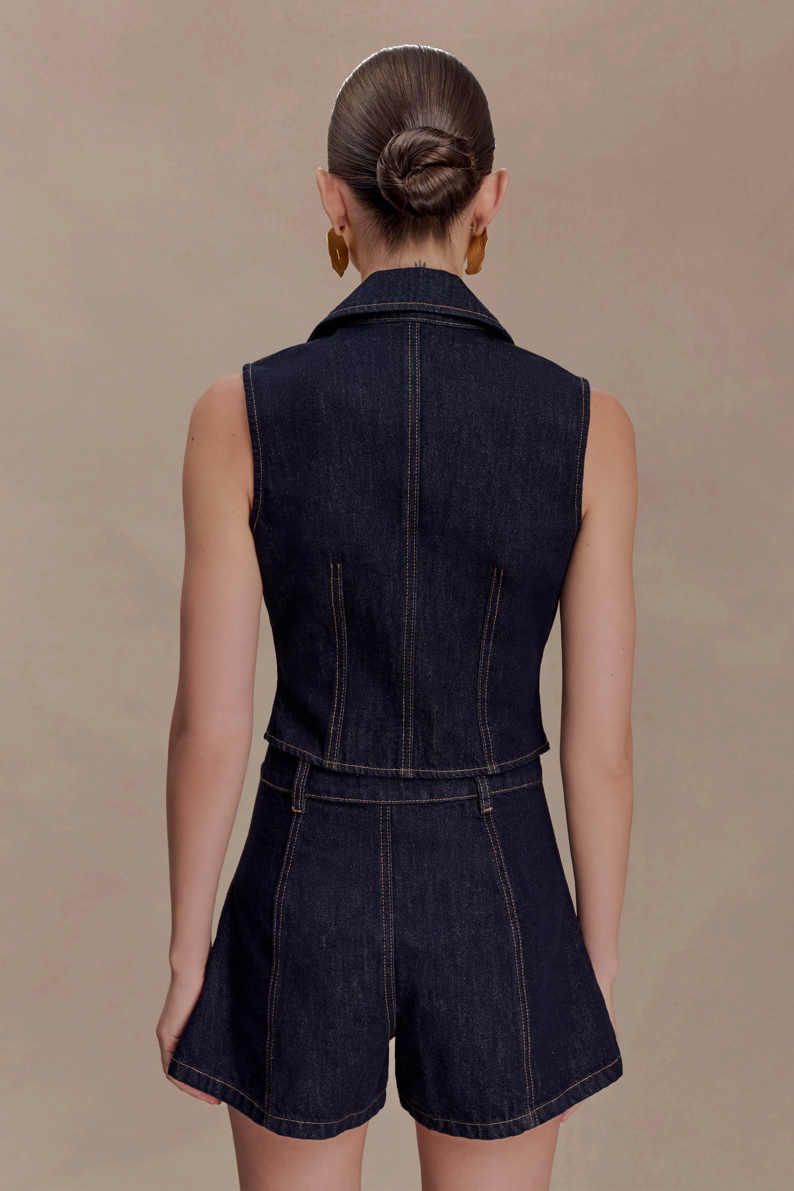 Shona Denim Vest With Decorative Buttons - Washed Indigo Blue sold by Meshki product image thumbnail 2