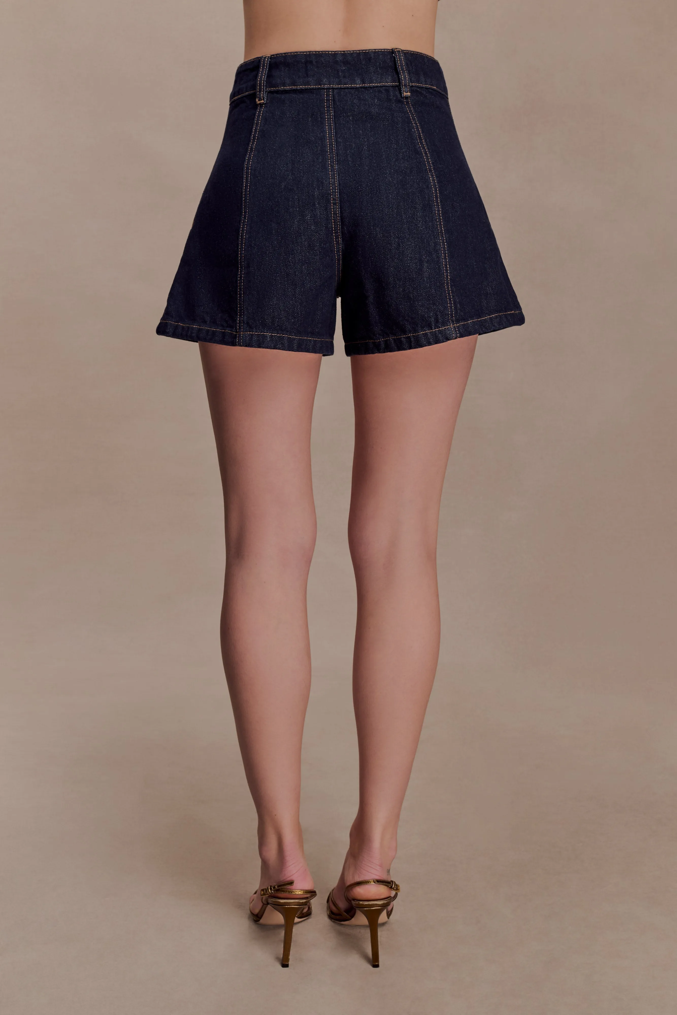 Demi High Waisted Denim Shorts - Washed Indigo Blue sold by Meshki product image thumbnail 5