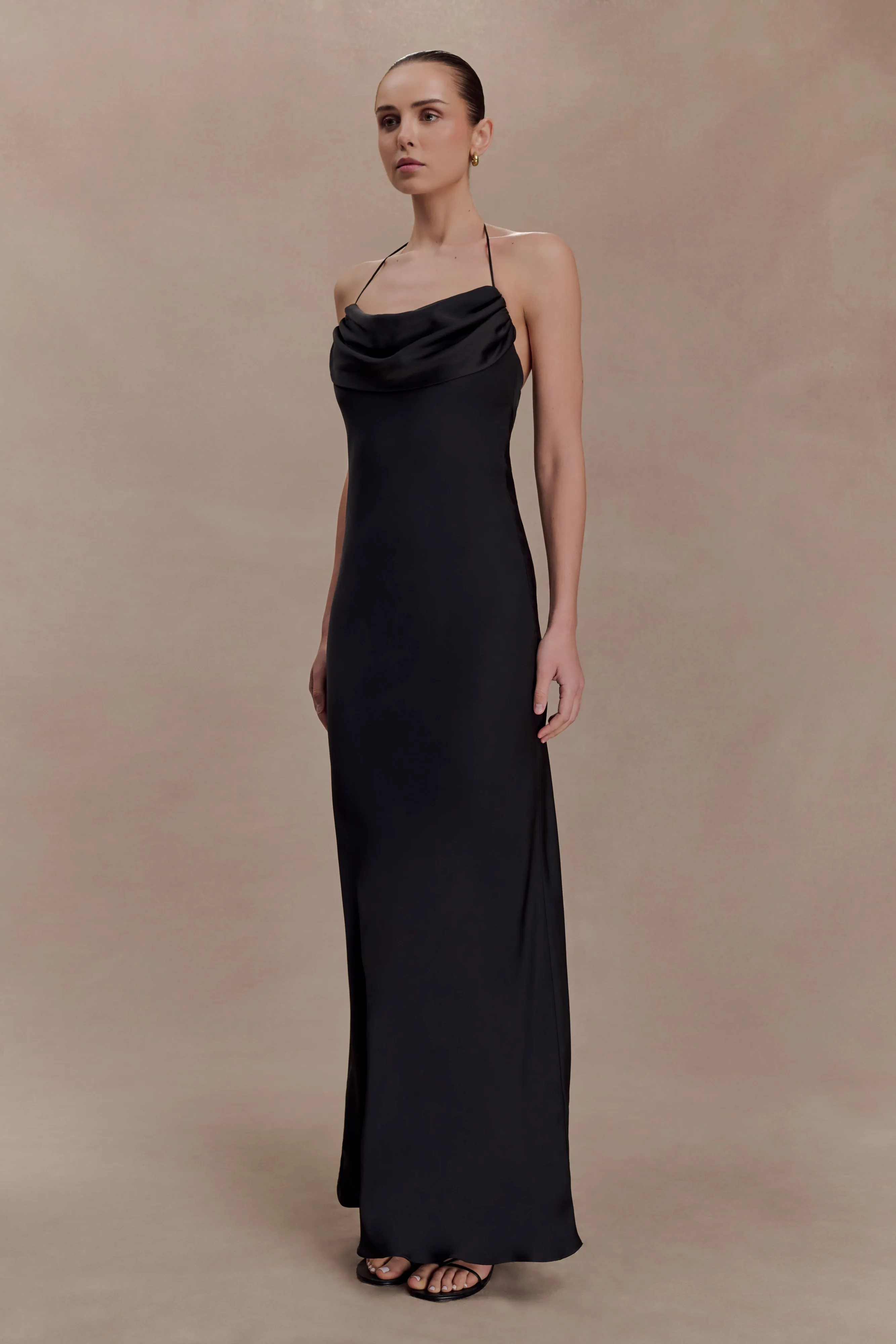 Lydia Cowl Neck Satin Maxi Dress - Black sold by Meshki product image thumbnail 3