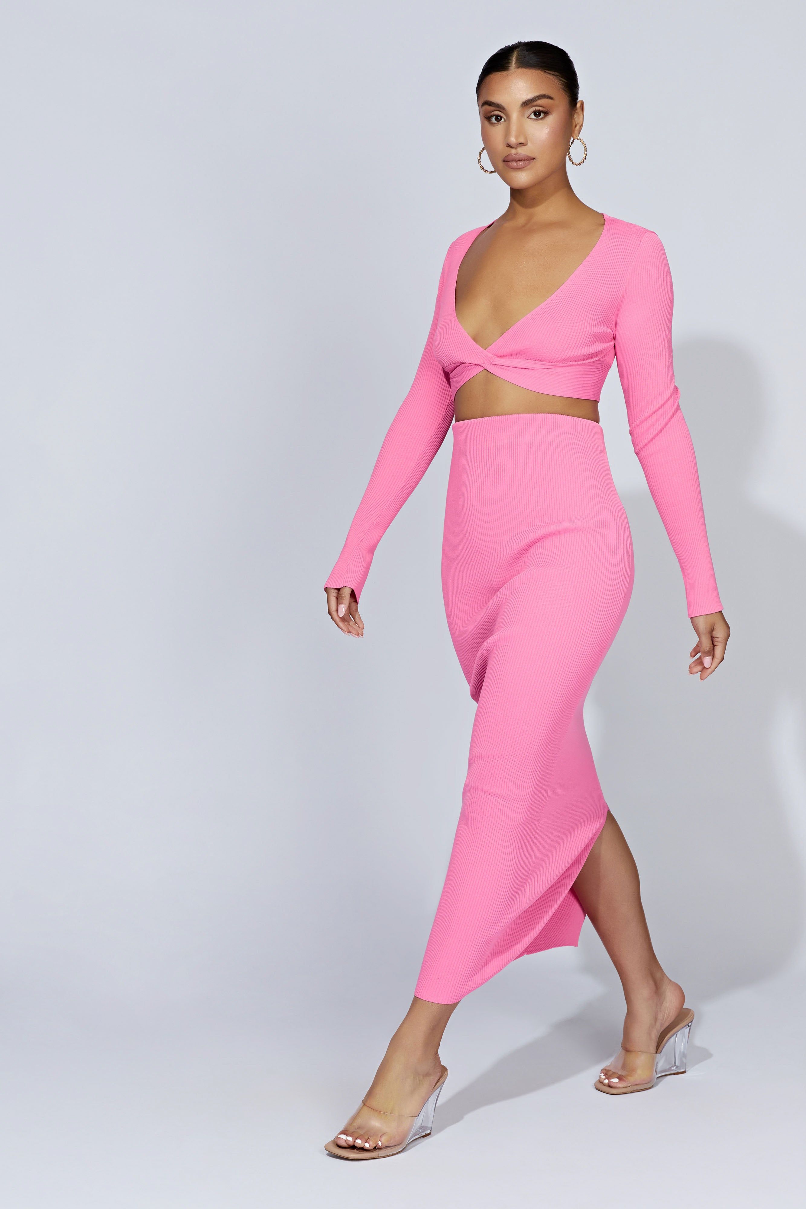 Kaesha Split Maxi Knitted Skirt - Bubblegum Pink sold by Meshki product image thumbnail 3