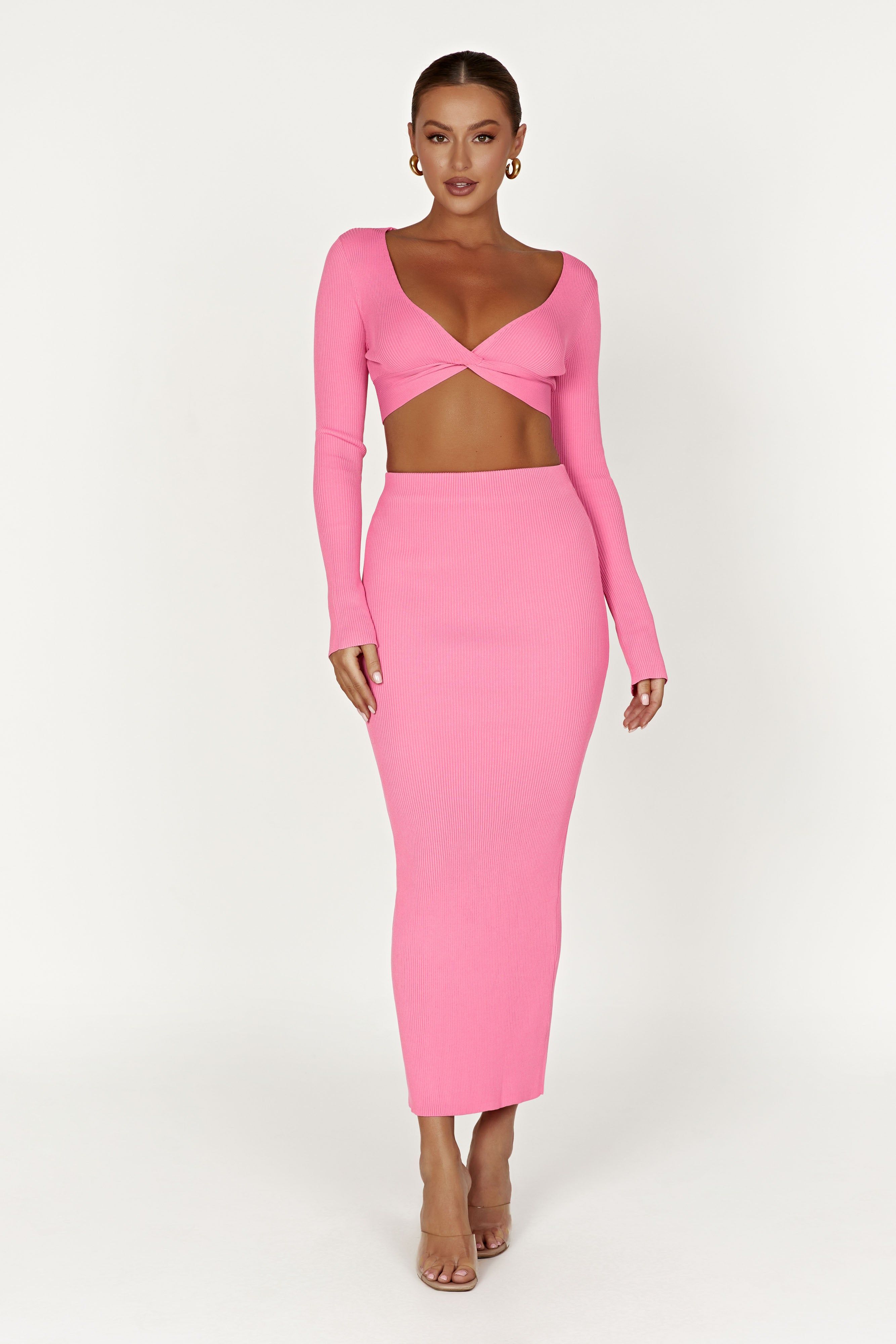 Kaesha Split Maxi Knitted Skirt - Bubblegum Pink sold by Meshki product image thumbnail 5