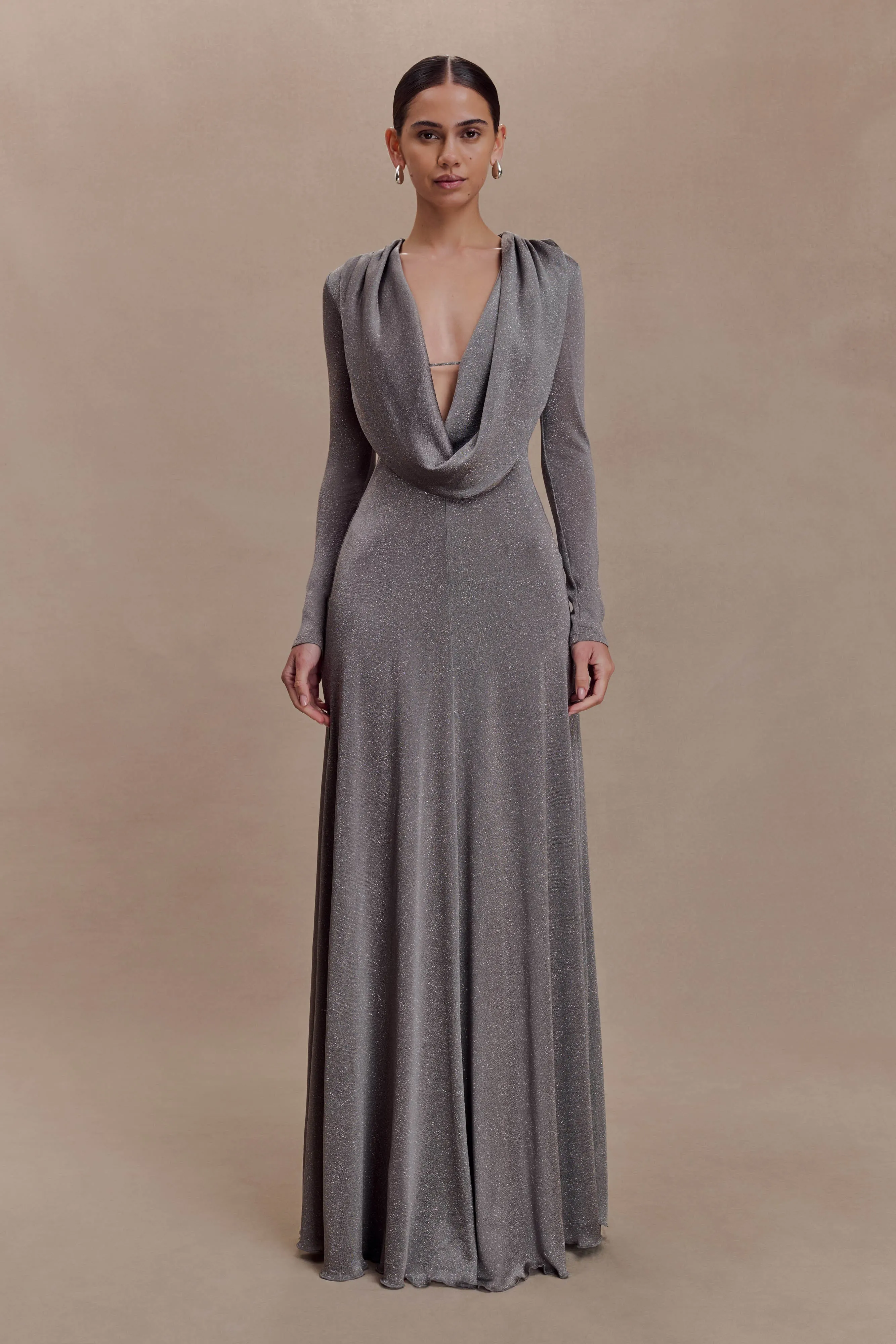 Scarlet Lurex Cowl Maxi Dress - Silver sold by Meshki product image thumbnail 4