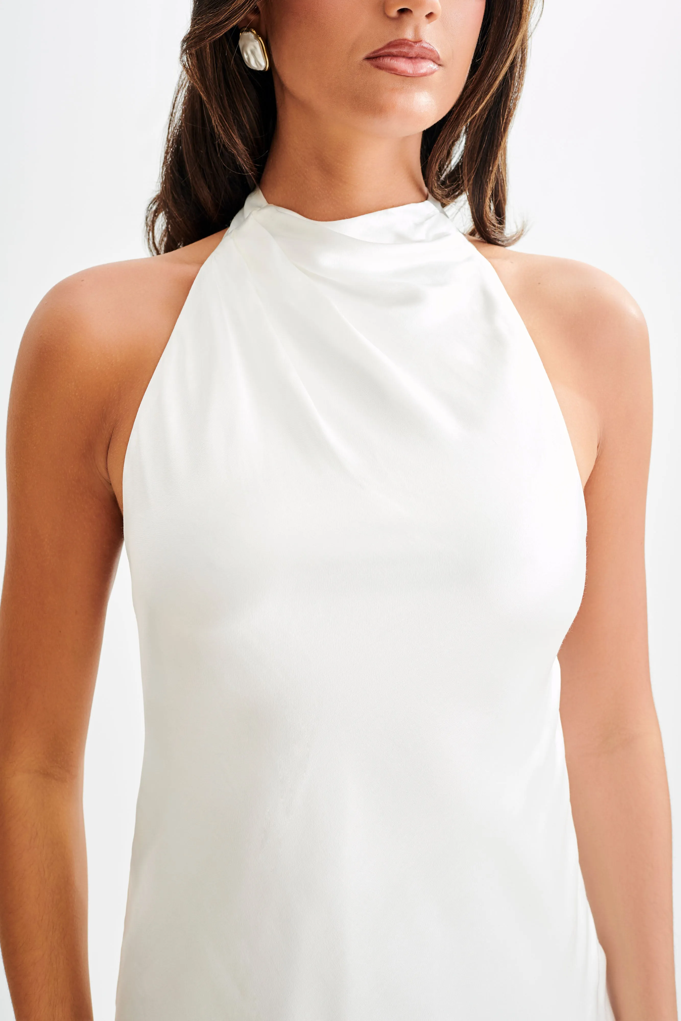 Allison Satin Halter Mini Dress - White sold by Meshki product image thumbnail 3