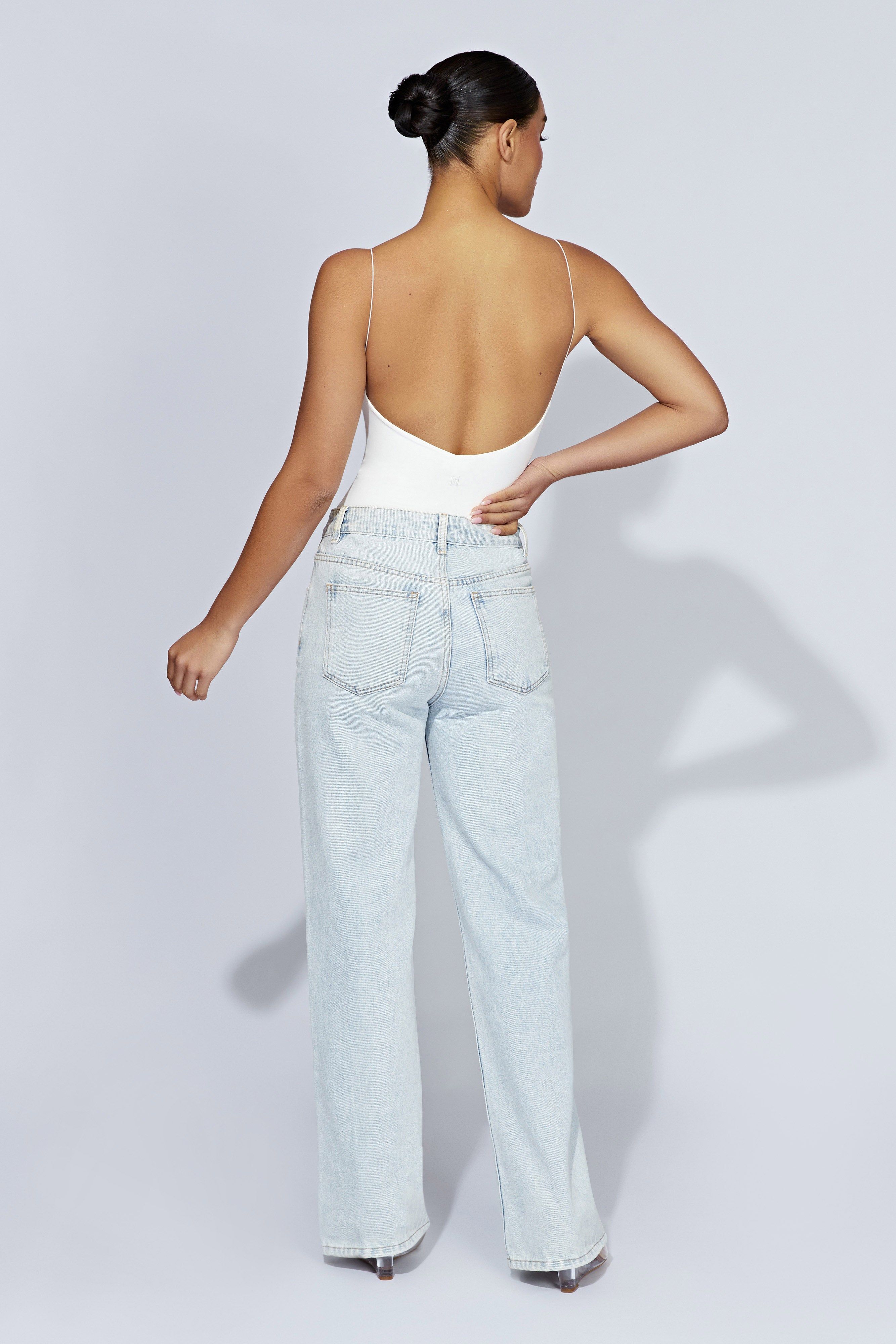 Valeria Low Back Thin Strap Bodysuit - White sold by Meshki product image thumbnail 8