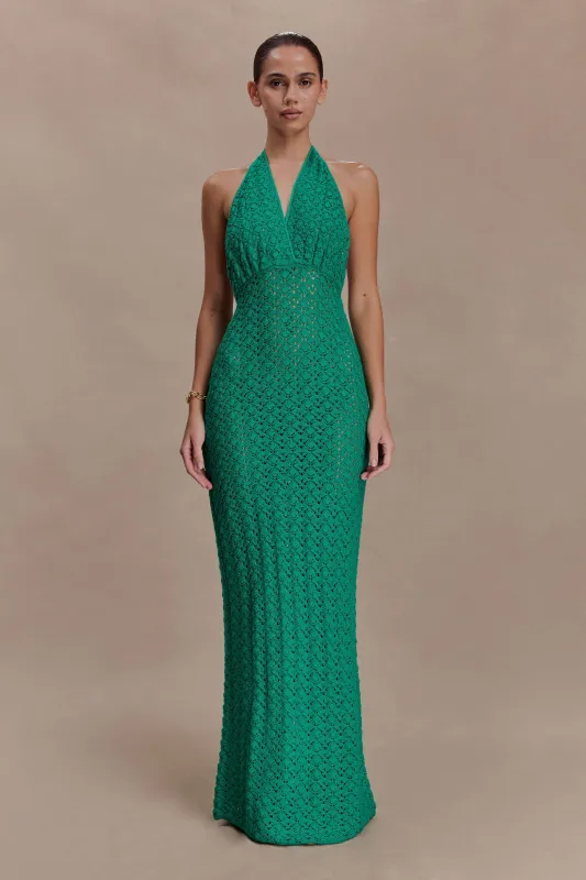 Deeliah Halterneck Crochet Maxi Dress - Emerald sold by Meshki