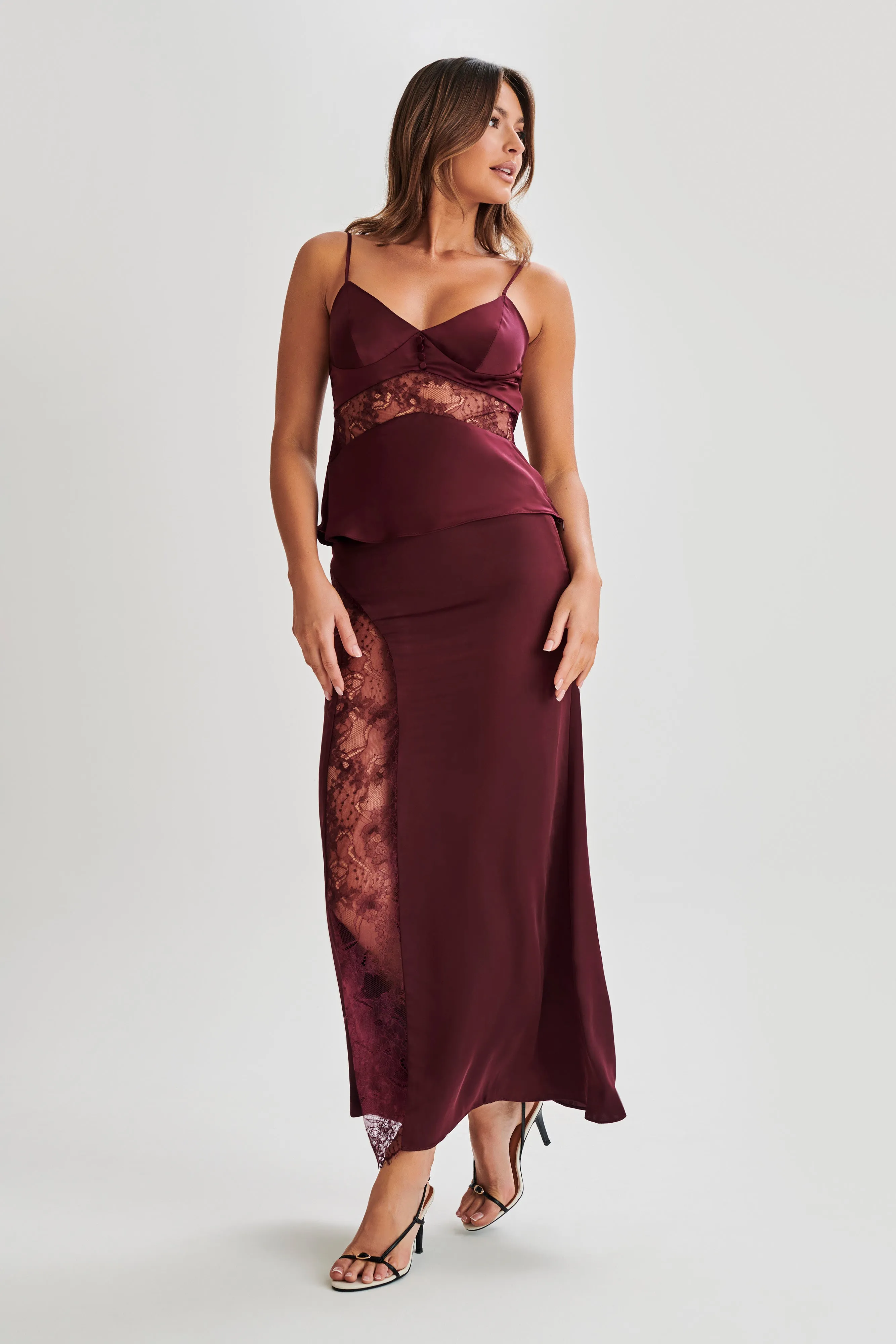 Luella Satin Lace Cami Top - Plum sold by Meshki product image thumbnail 5
