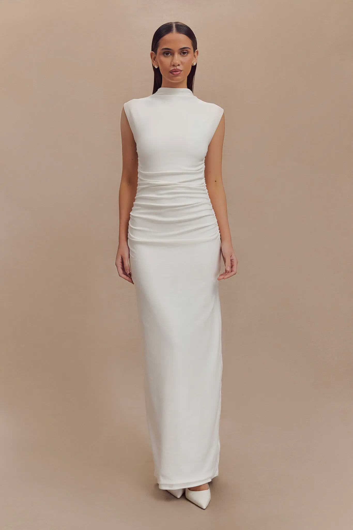 Elliot High Neck Sleeveless Maxi Dress - White sold by Meshki