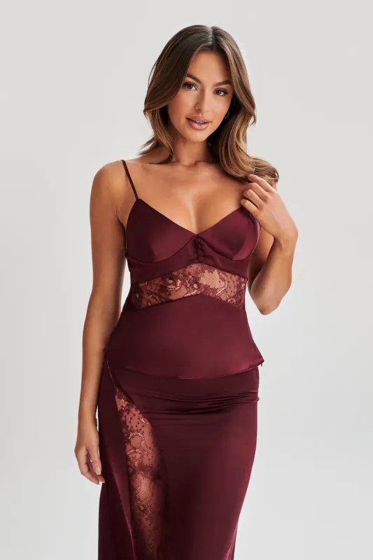 Luella Satin Lace Cami Top - Plum sold by Meshki
