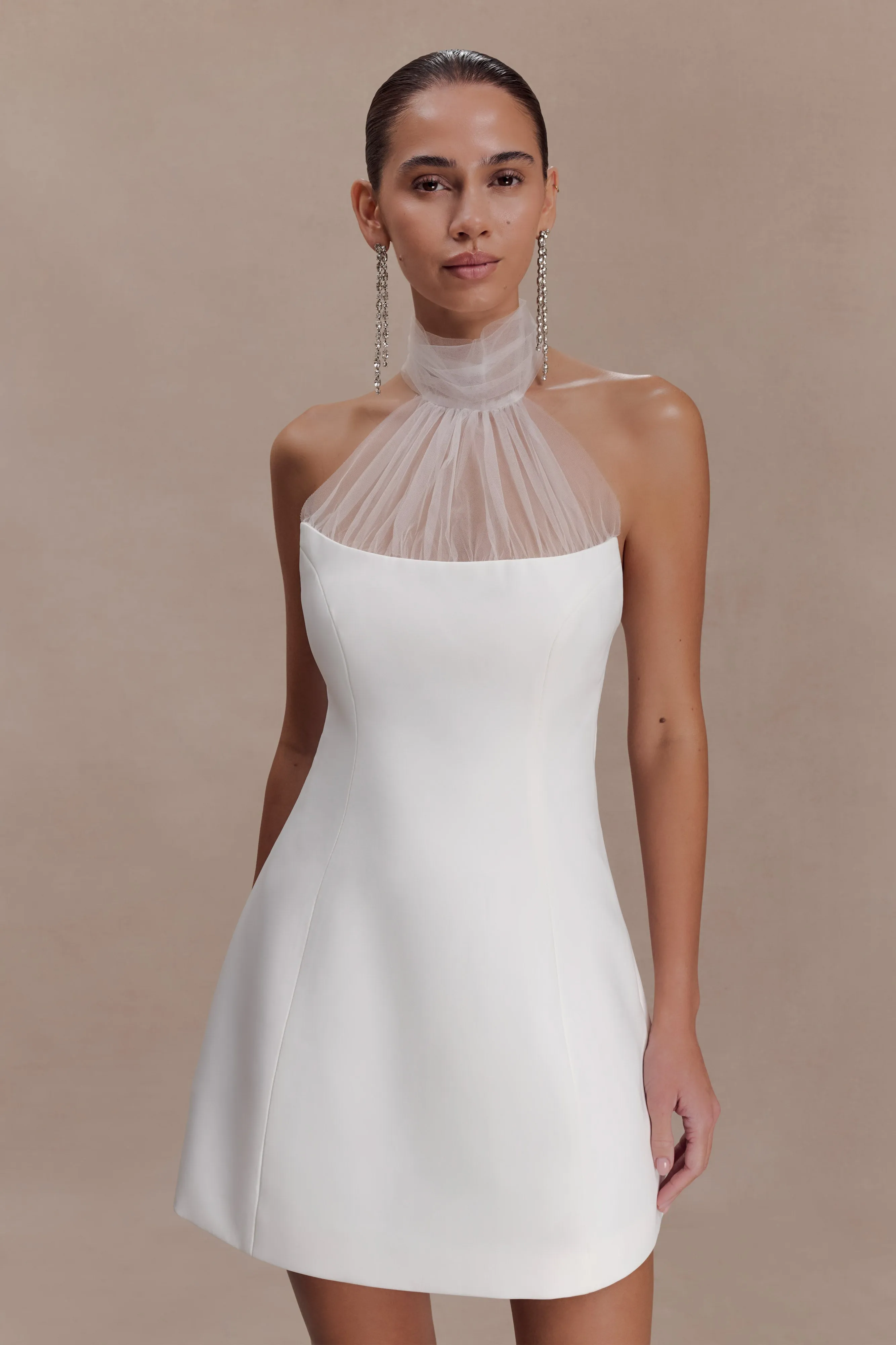 Riley Halter Suiting Mini Dress - Ivory sold by Meshki