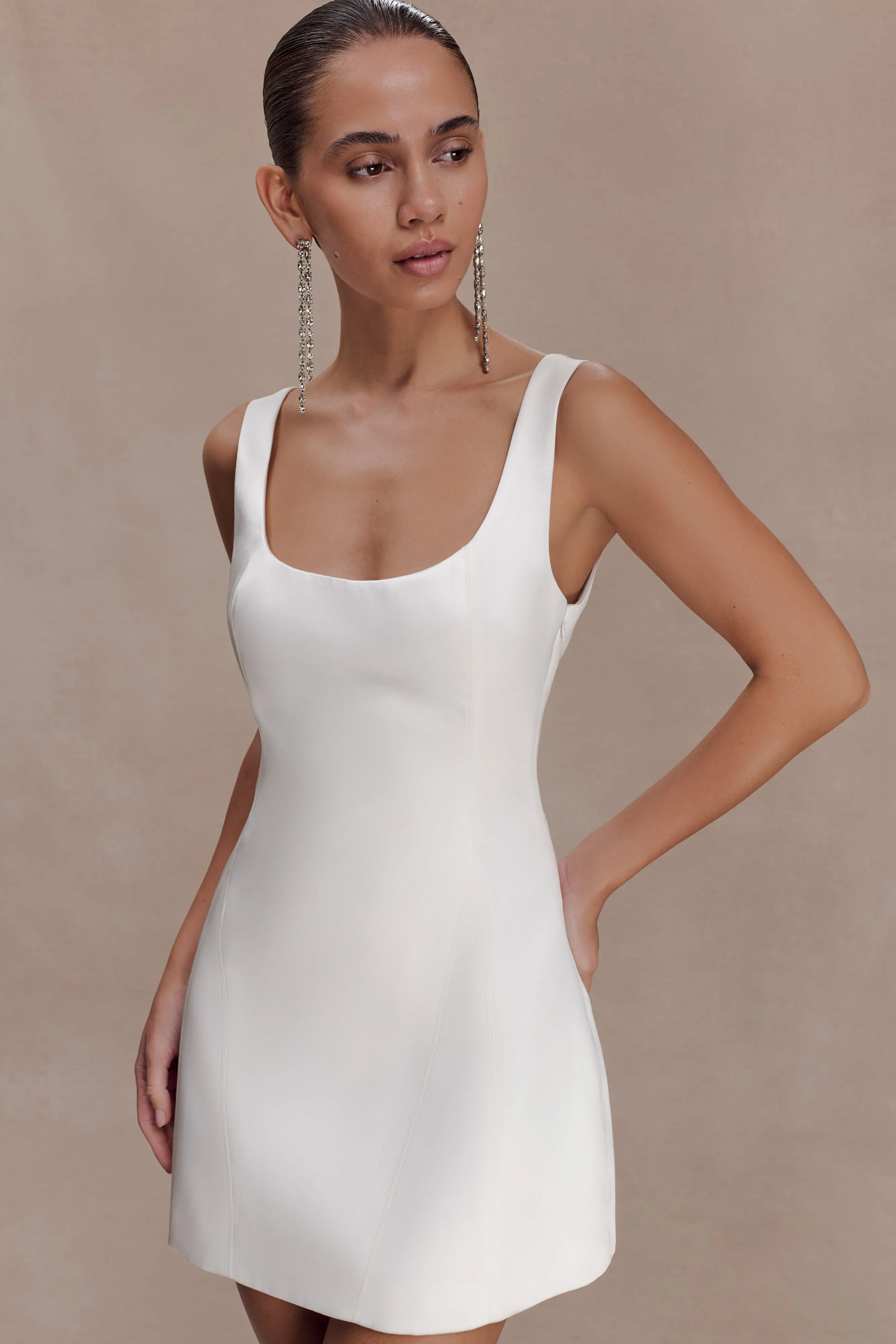 Beth Satin Mini Dress - White sold by Meshki product image thumbnail 3