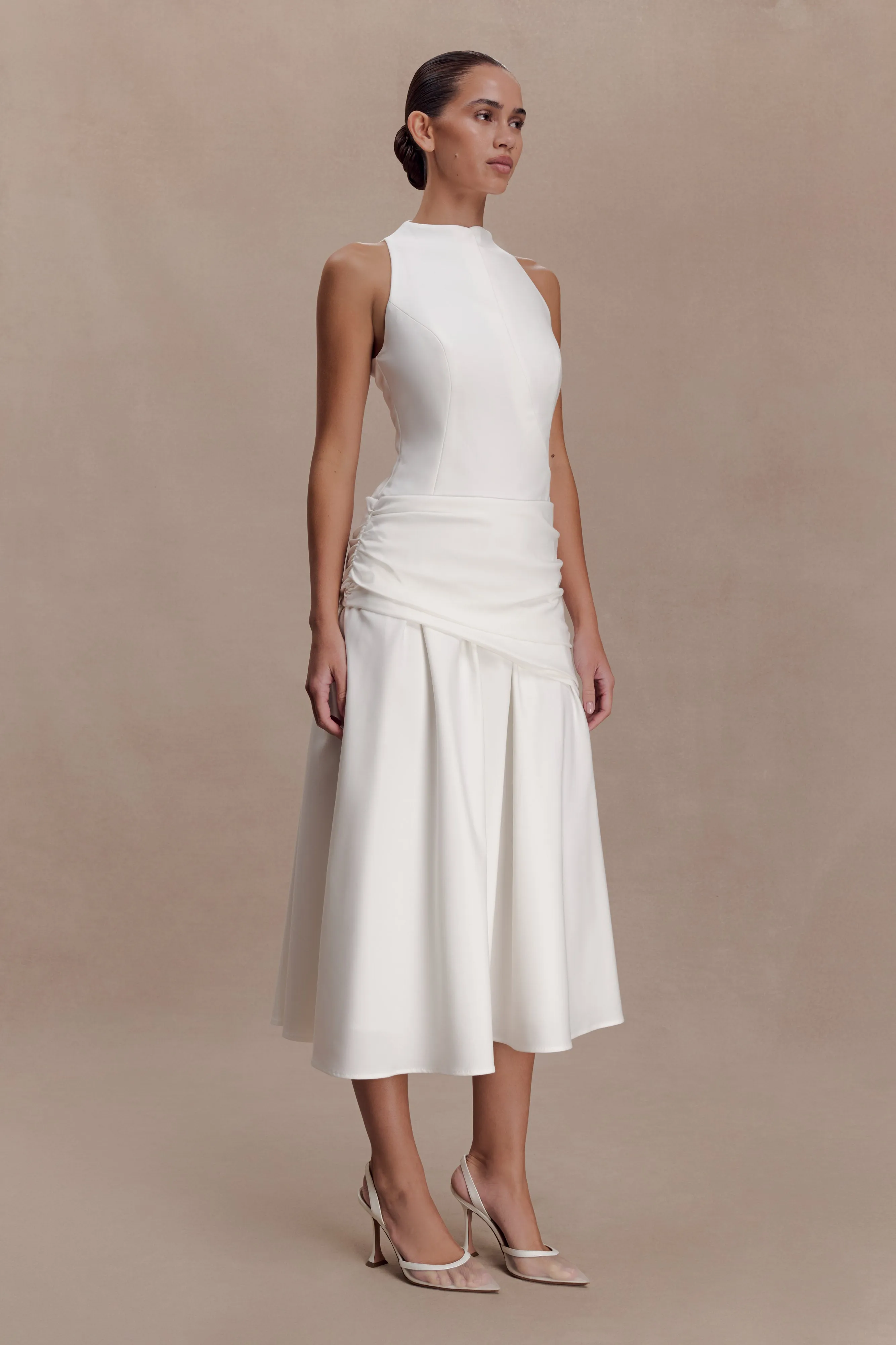 Emily Wrapped Waist Midi Dress - White sold by Meshki product image thumbnail 4