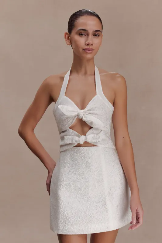 Ella Bow Detail Halter Mini Dress - White made by Meshki