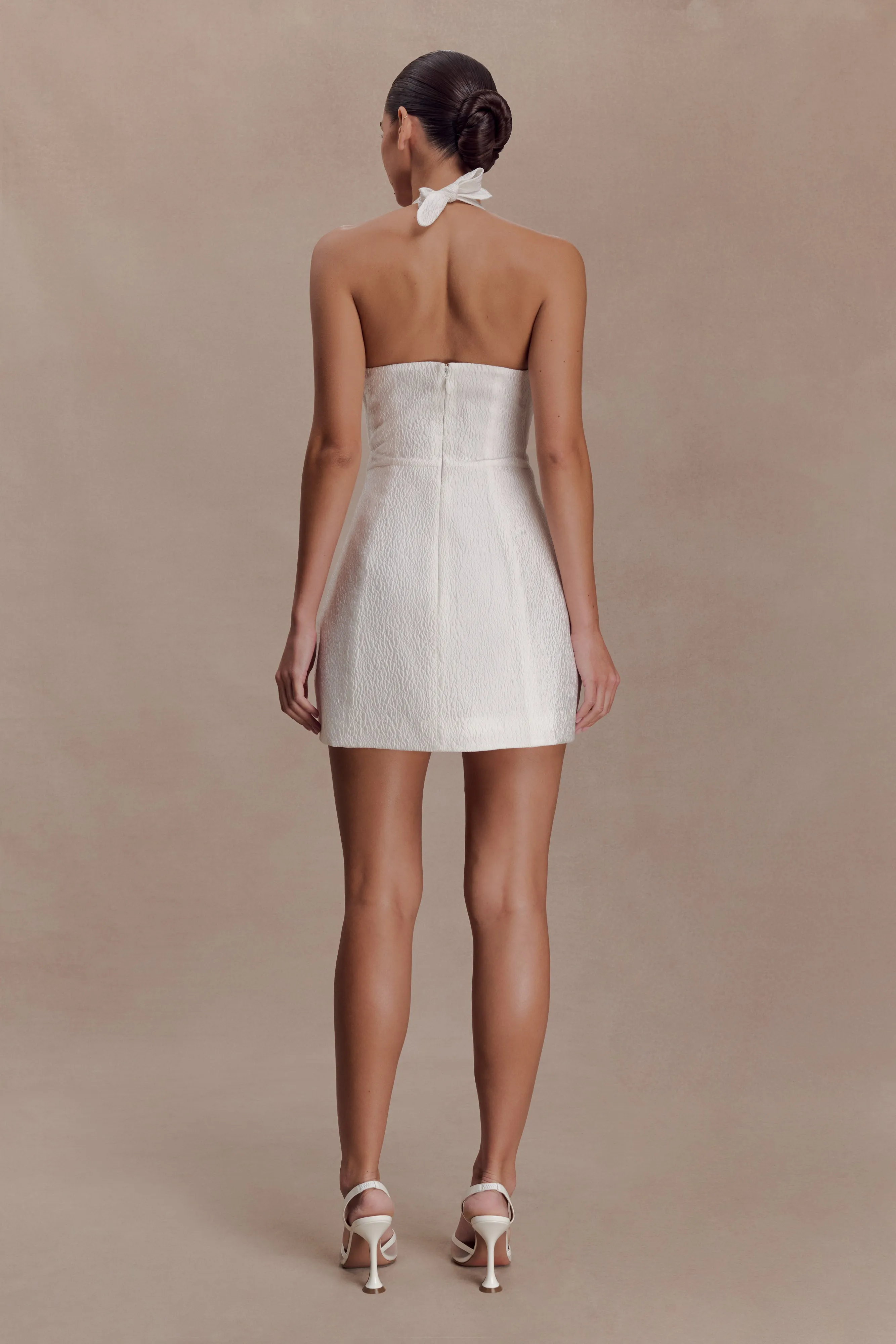 Ella Bow Detail Halter Mini Dress - White sold by Meshki product image thumbnail 5