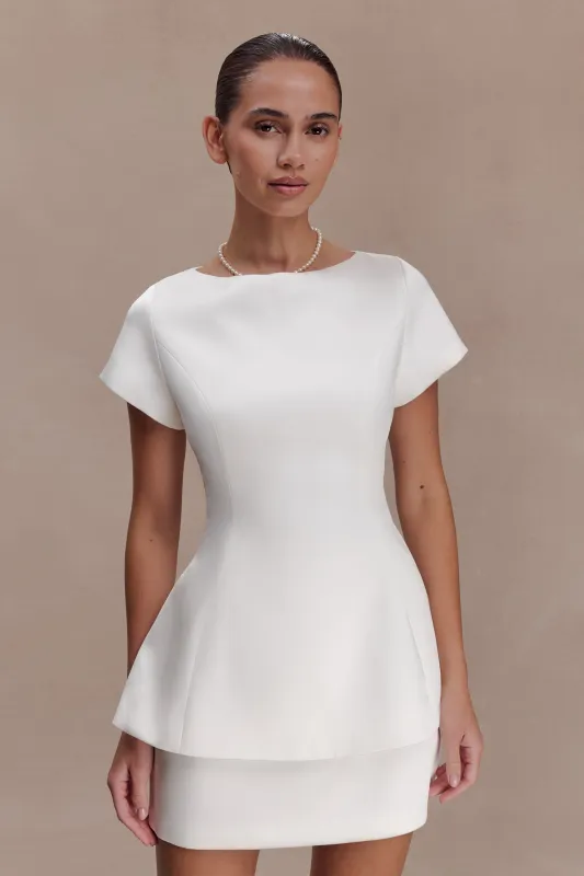 Adeline Short Sleeve Satin Top - White sold by Meshki