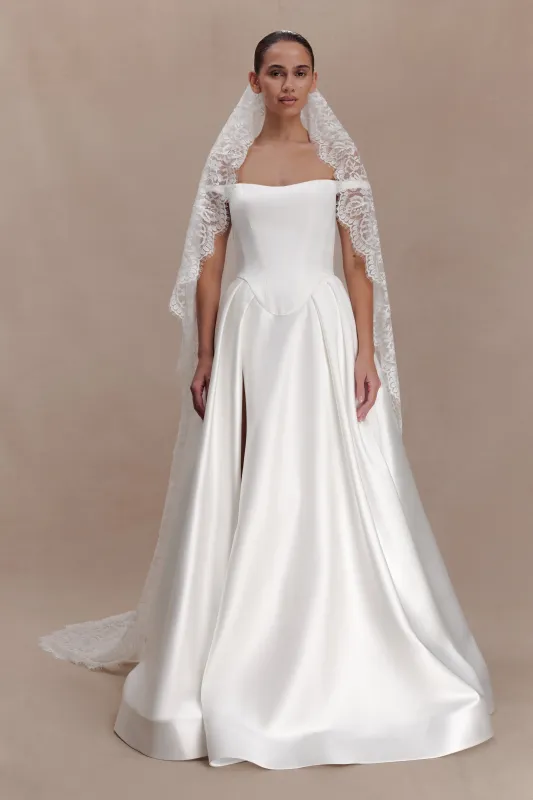 Cassia Lace Trim Veil - White made by Meshki