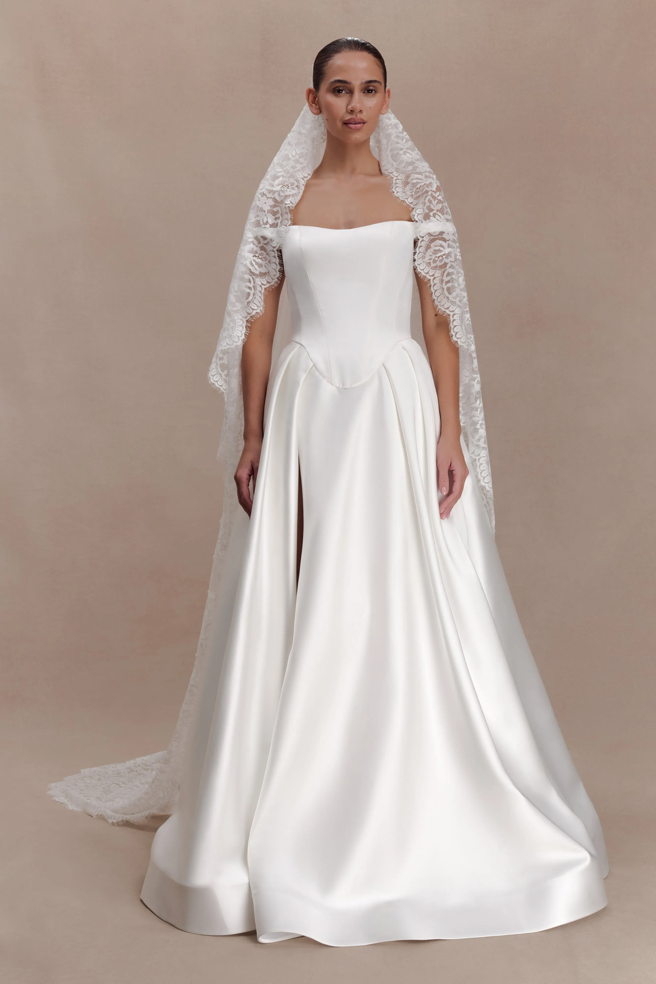 Cassia Lace Trim Veil - White sold by Meshki