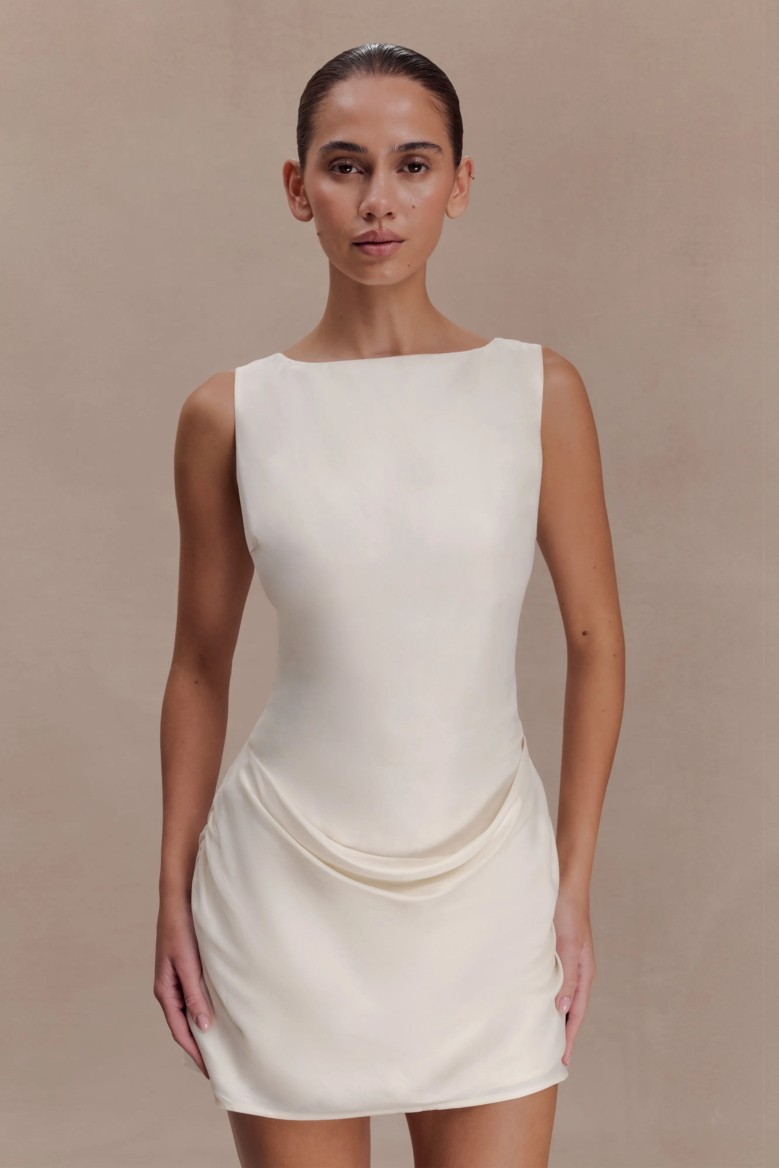 Bexley Draped Mini Dress - Ivory sold by Meshki
