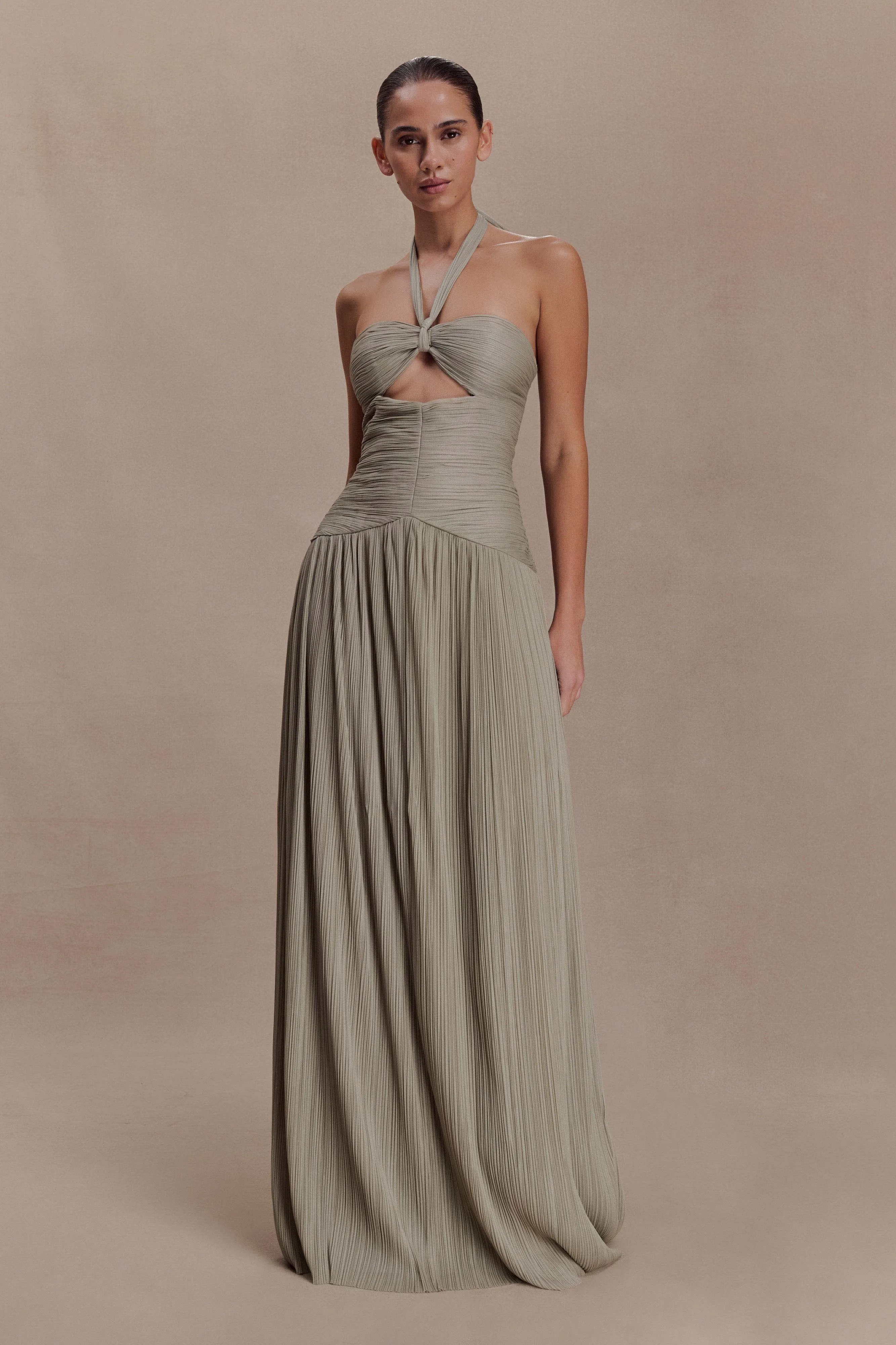 Juliette Pleated Chiffon Maxi Dress - Silver sold by Meshki