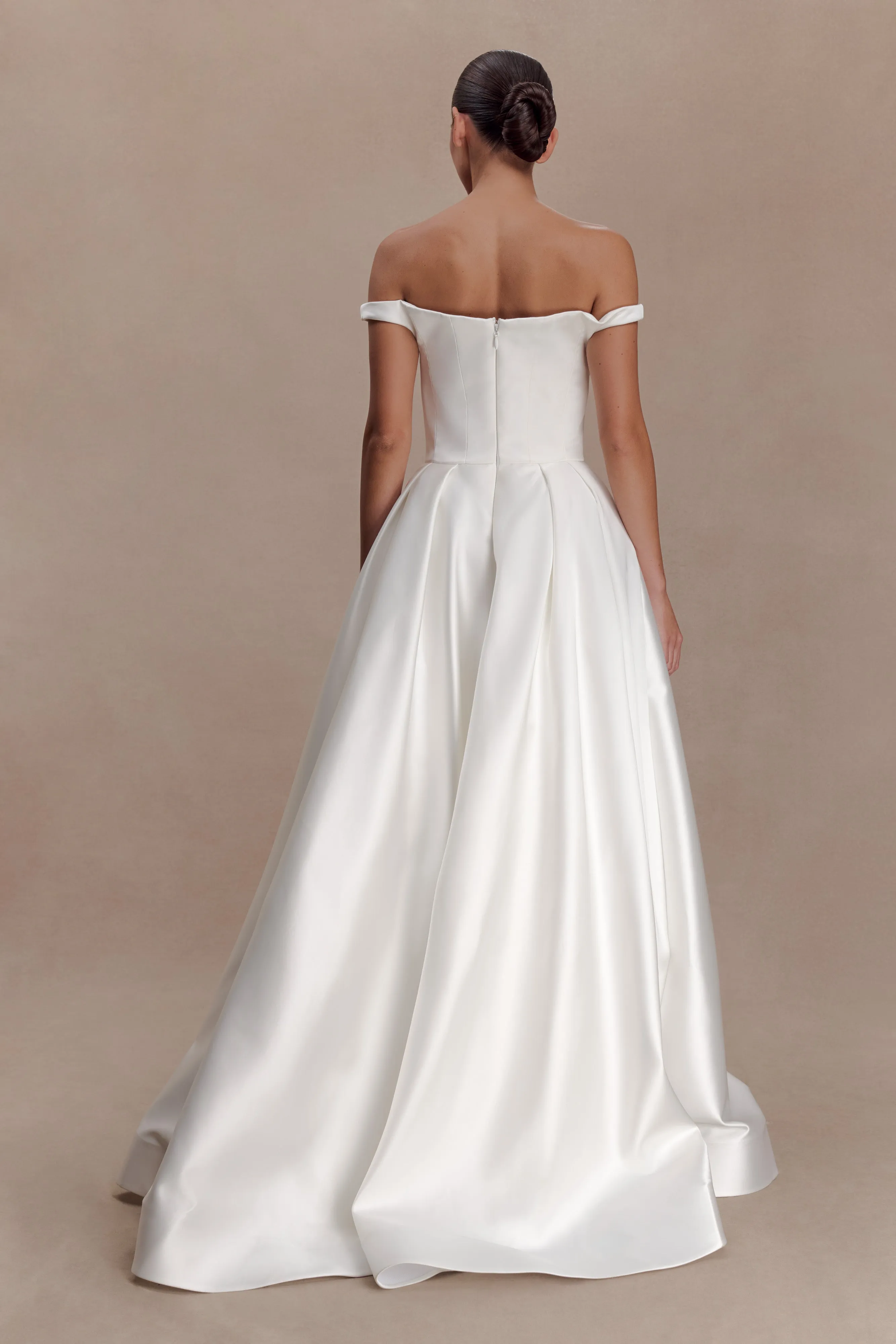 Willow Off Shoulder Satin Maxi Gown - White sold by Meshki product image thumbnail 2