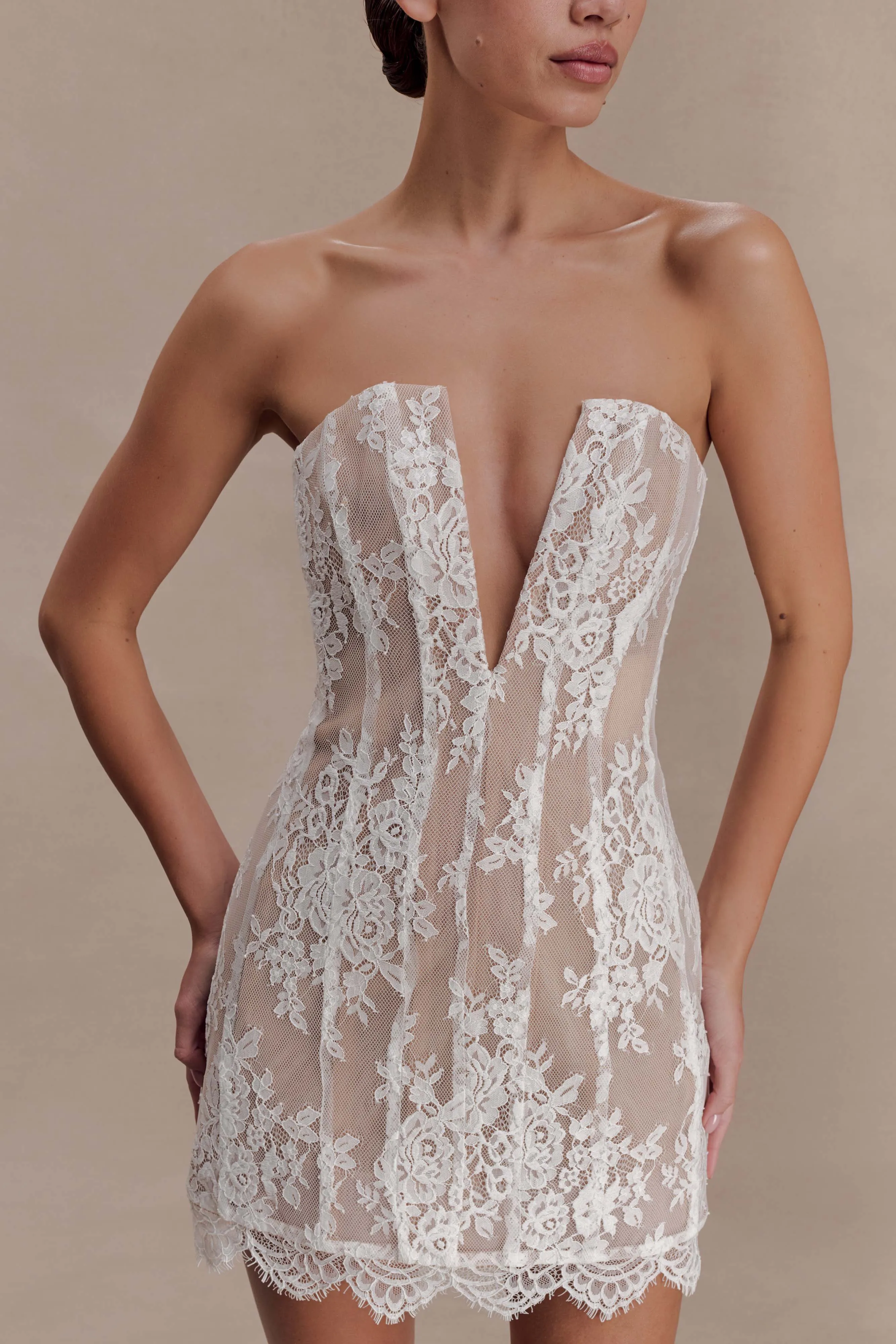 Zoey Lace Corset Mini Dress - Ivory sold by Meshki product image thumbnail 3