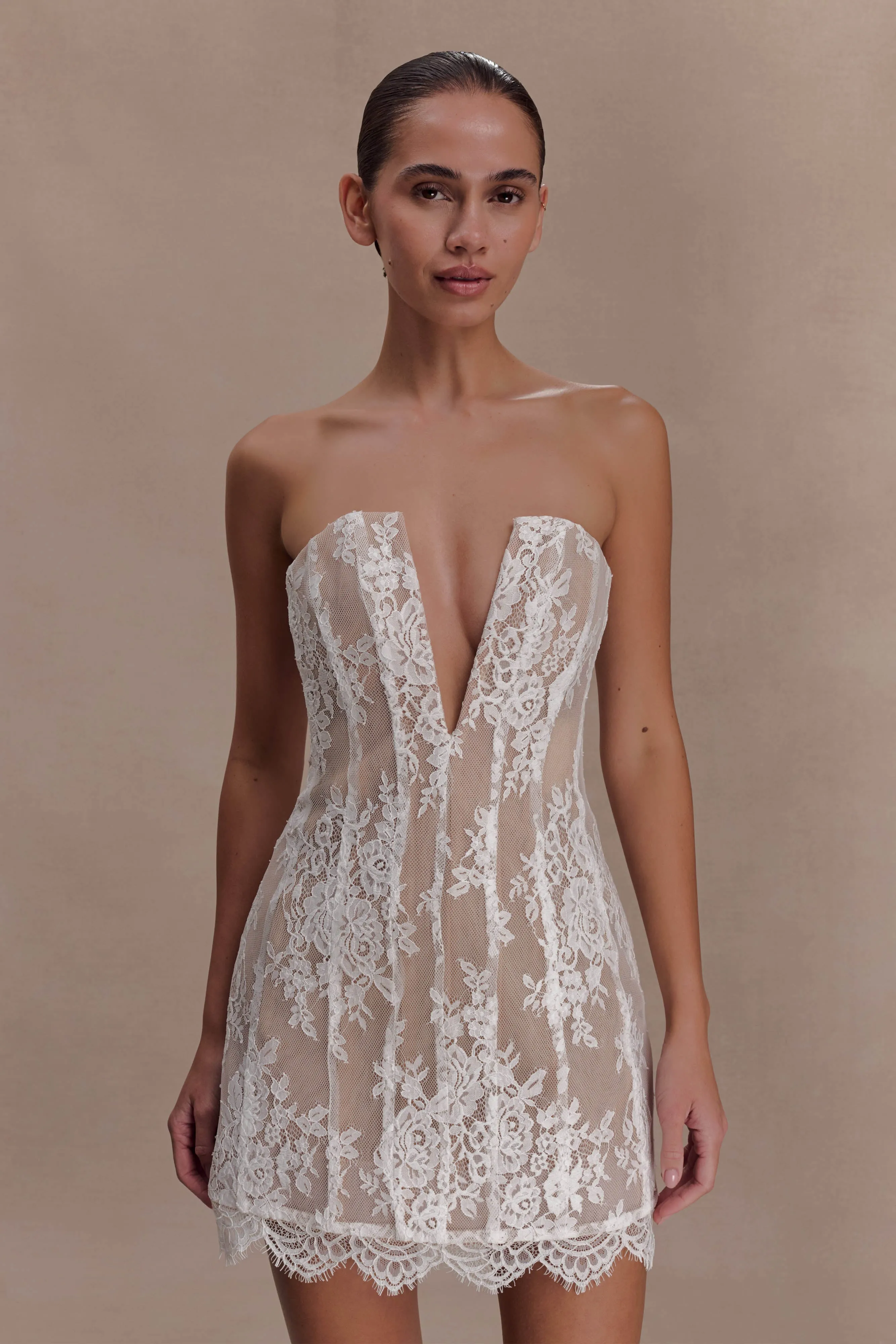 Zoey Lace Corset Mini Dress - Ivory sold by Meshki