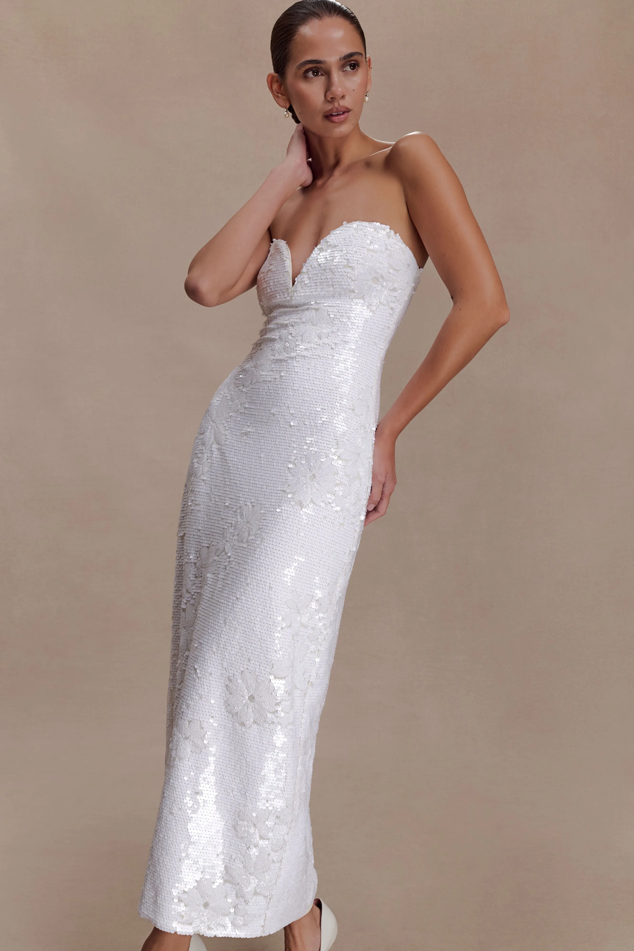 Maisie Strapless Sequin Midi Dress - White sold by Meshki product image thumbnail 3