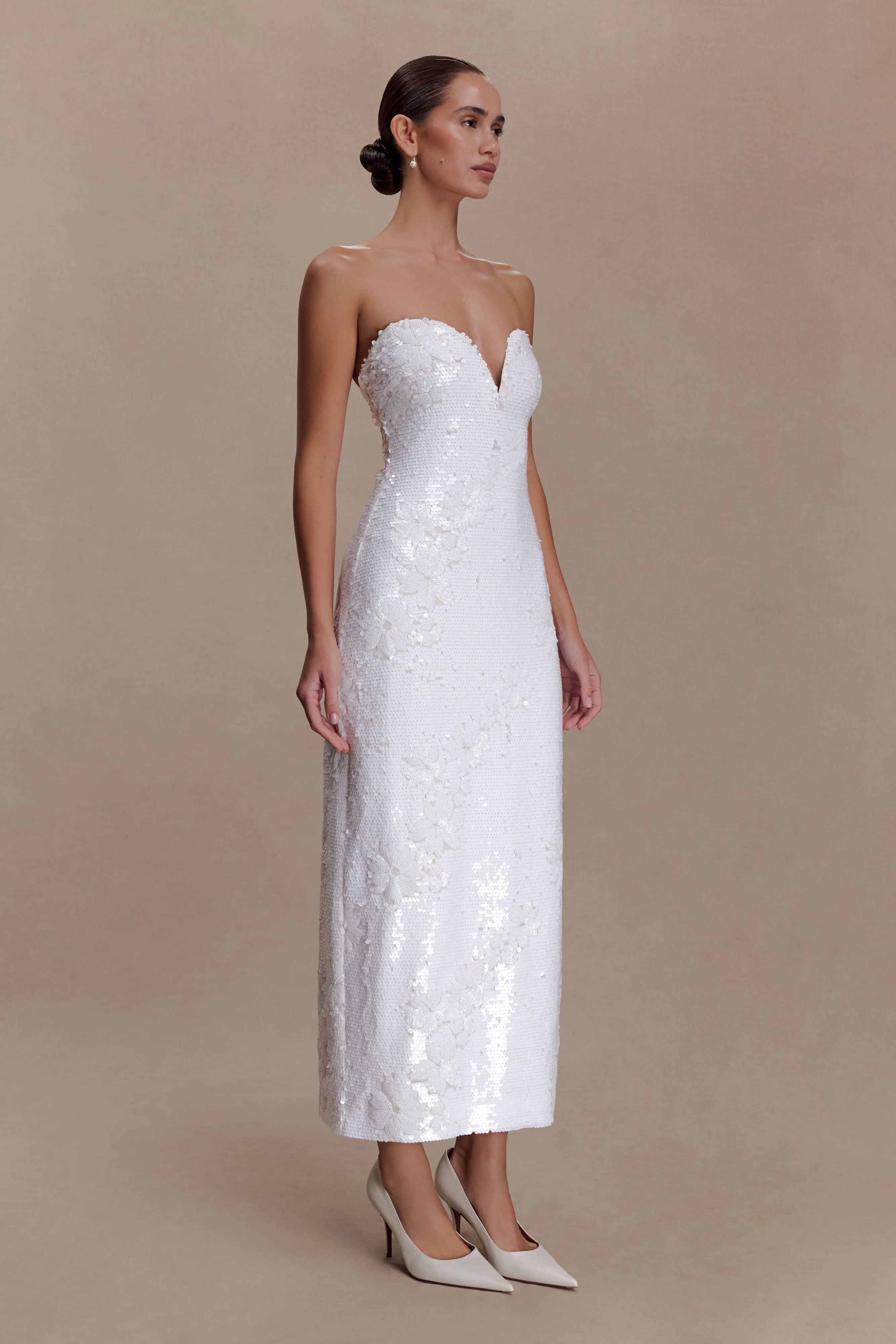 Maisie Strapless Sequin Midi Dress - White sold by Meshki product image thumbnail 4