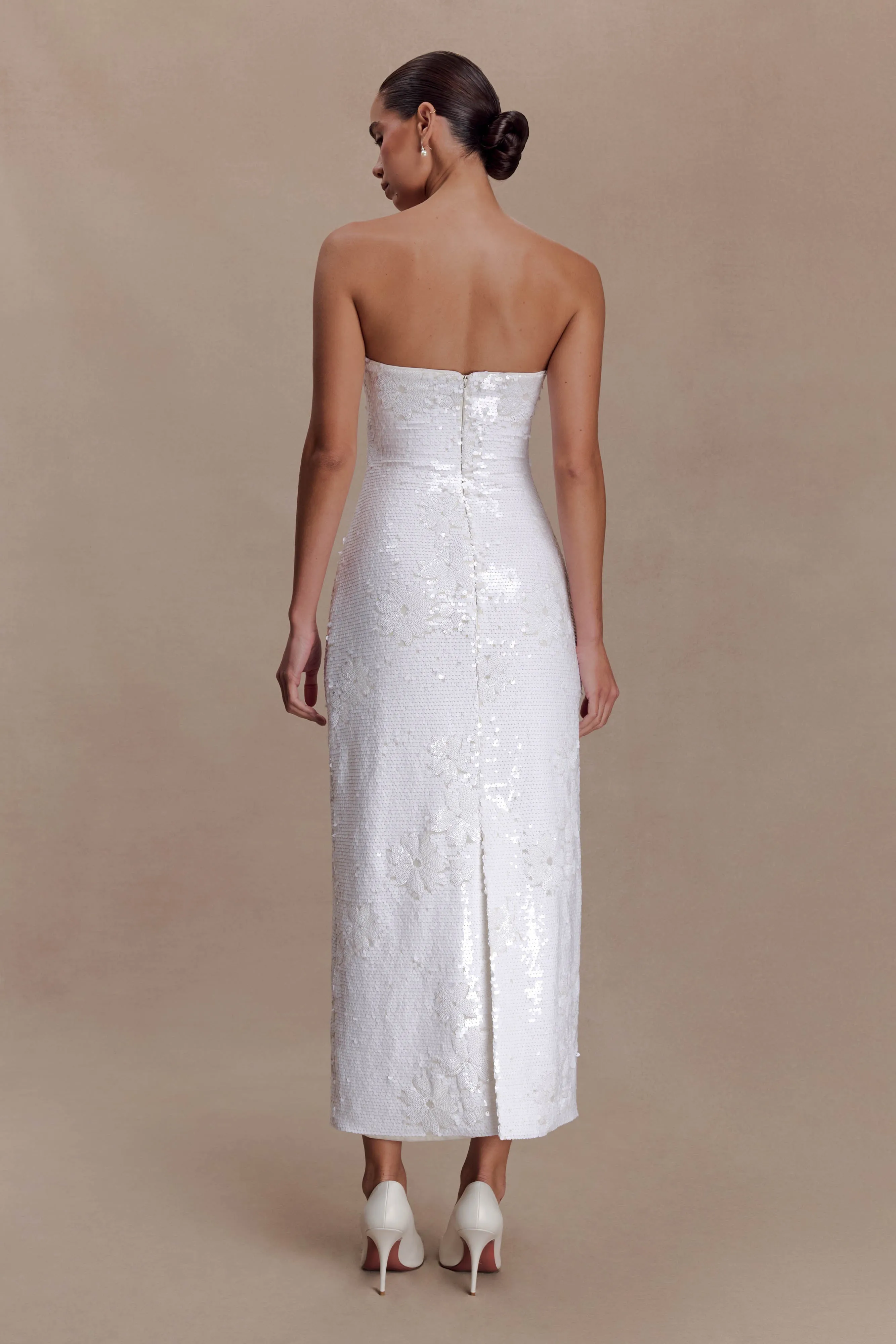 Maisie Strapless Sequin Midi Dress - White sold by Meshki product image thumbnail 2