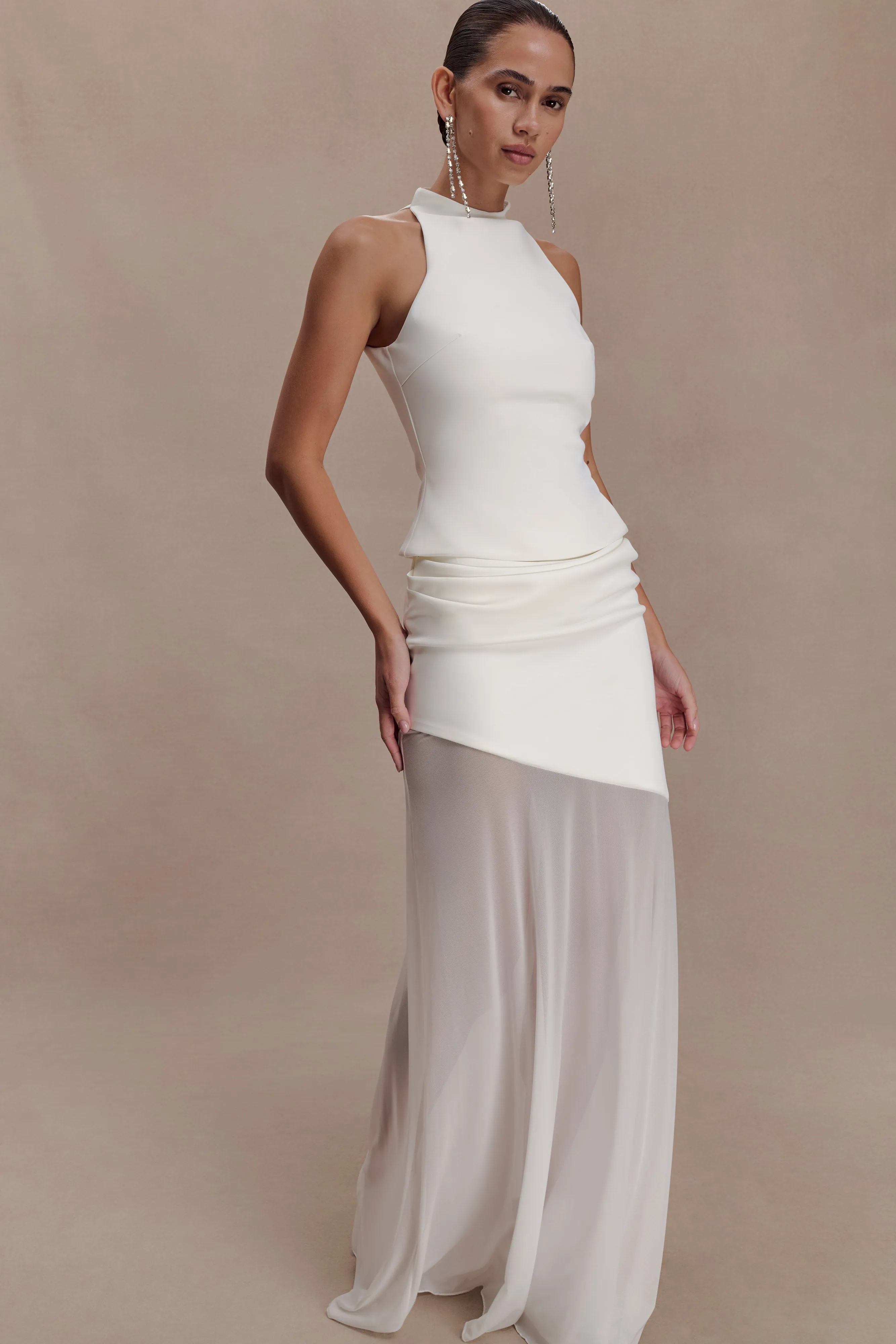 Portia Scuba And Mesh Maxi Skirt - White sold by Meshki product image thumbnail 3