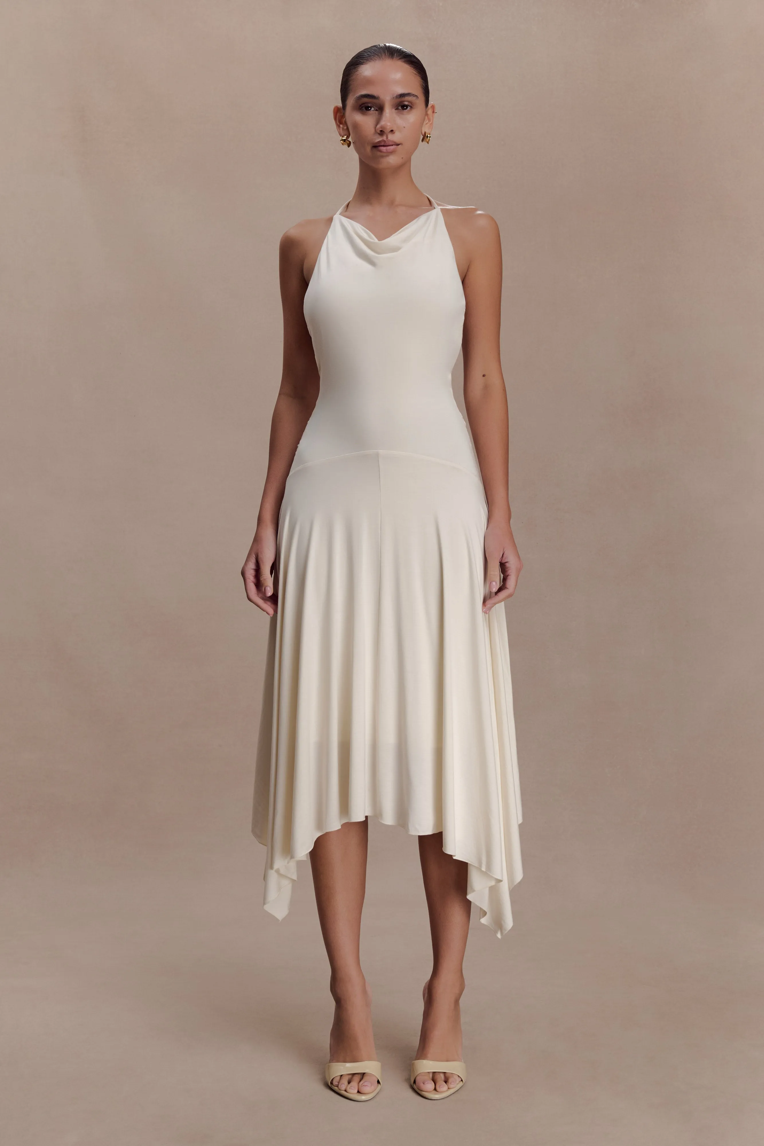 Sylvie Modal Hankie Midi Dress - Ivory sold by Meshki