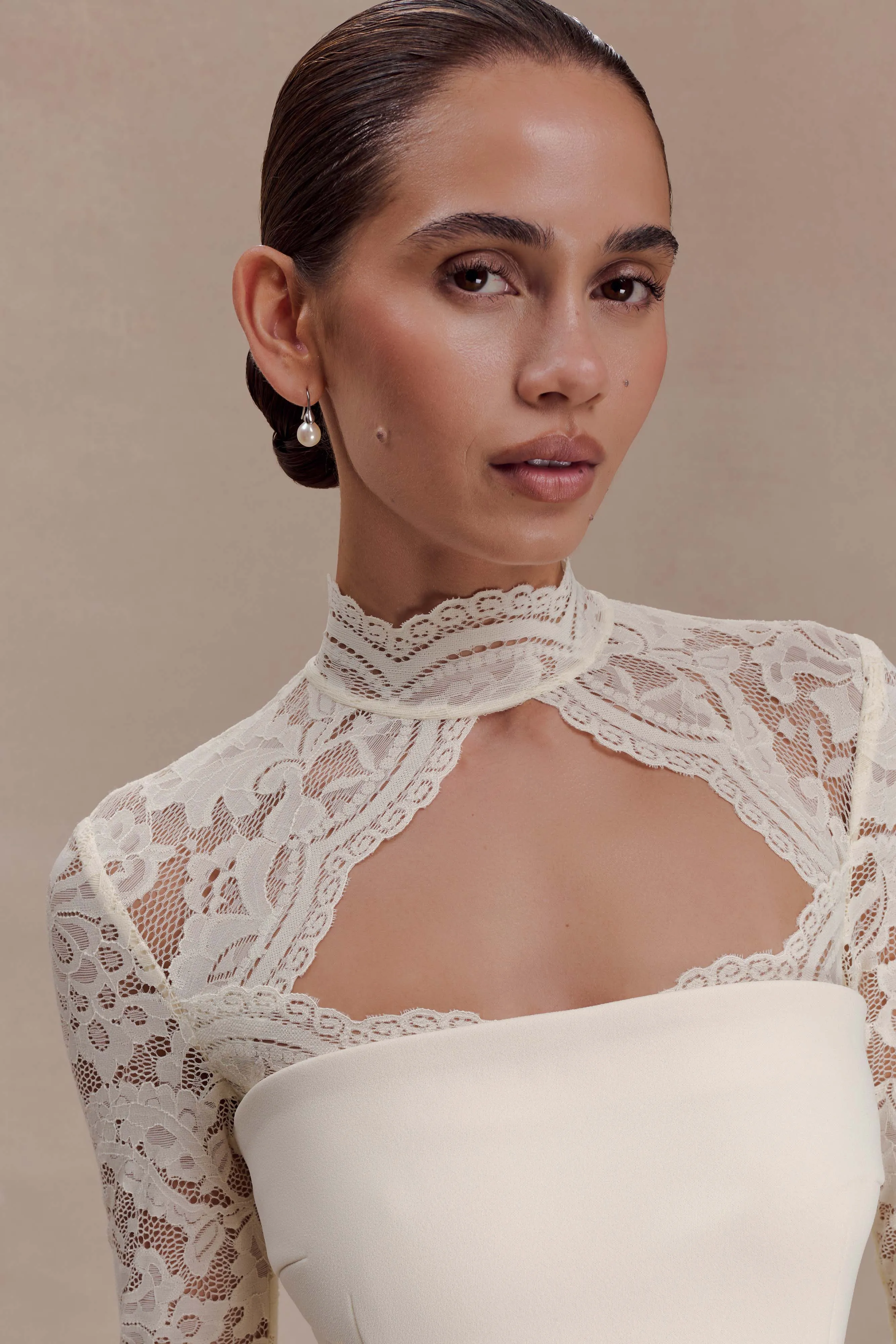 Aurelie Long Sleeve Lace Maxi Dress - Ivory sold by Meshki product image thumbnail 4