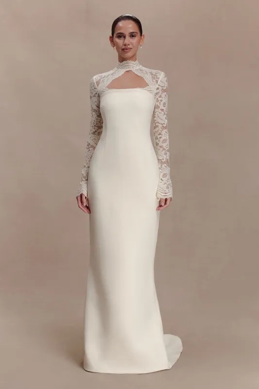 Aurelie Long Sleeve Lace Maxi Dress - Ivory sold by Meshki