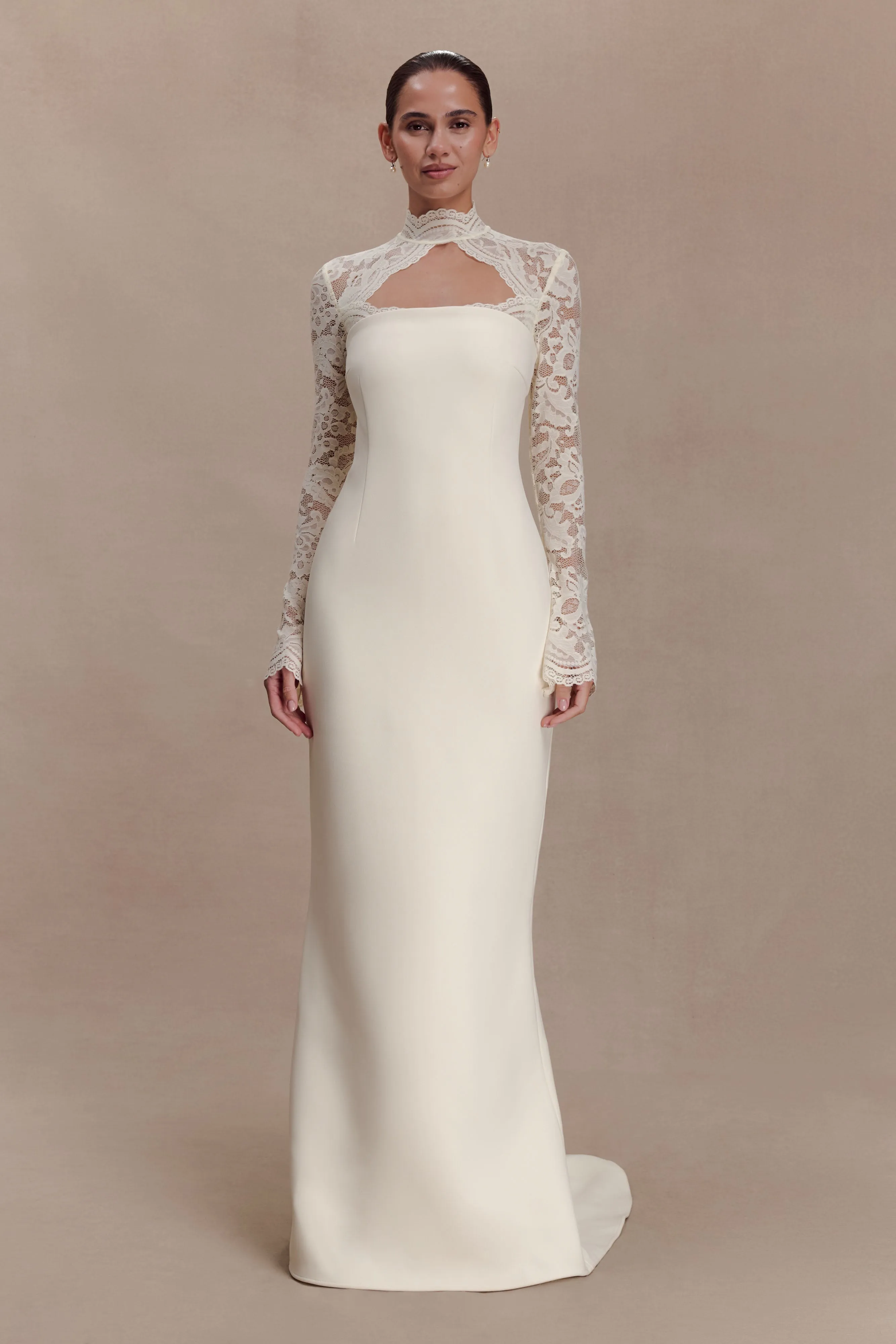 Aurelie Long Sleeve Lace Maxi Dress - Ivory sold by Meshki
