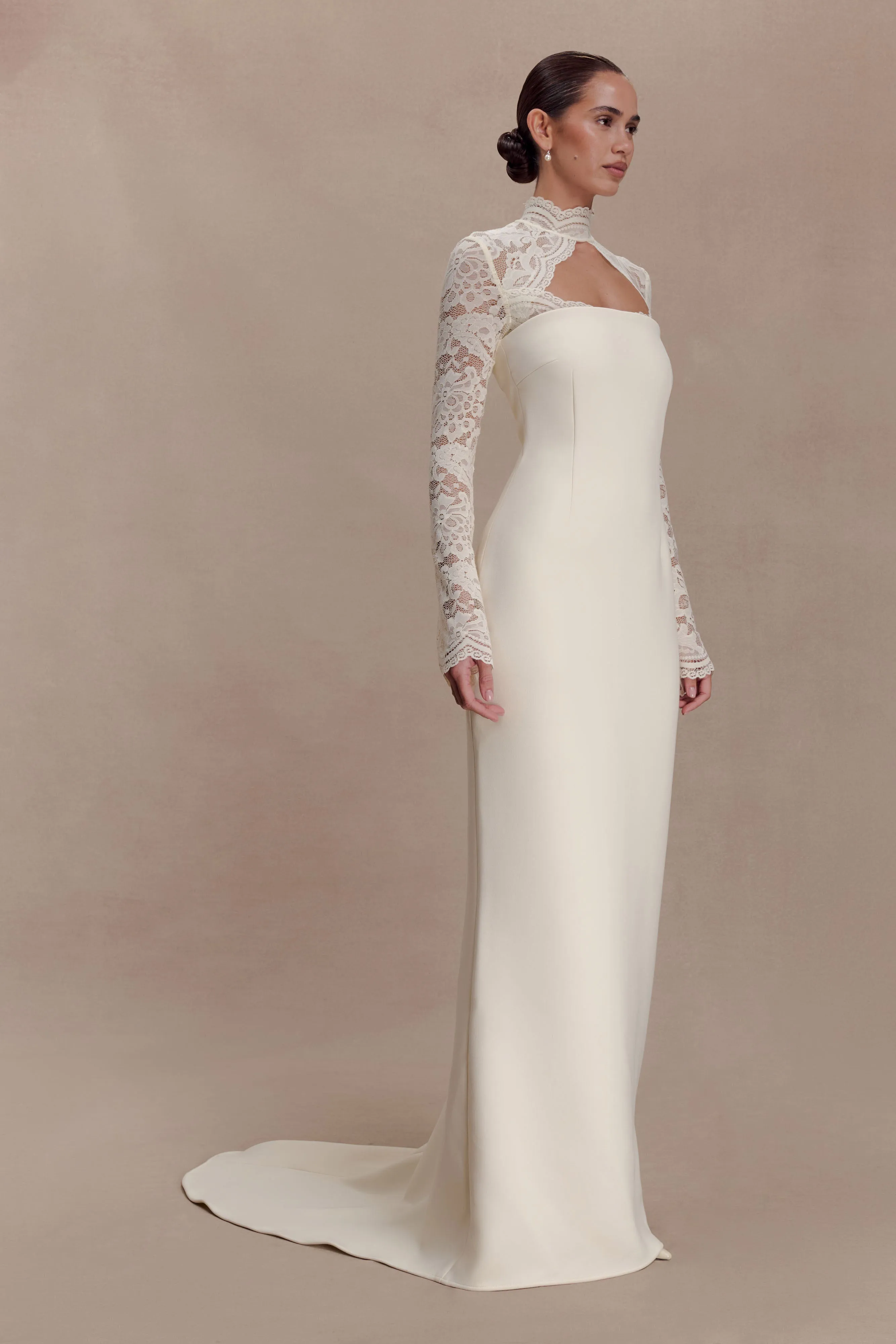 Aurelie Long Sleeve Lace Maxi Dress - Ivory sold by Meshki product image thumbnail 3